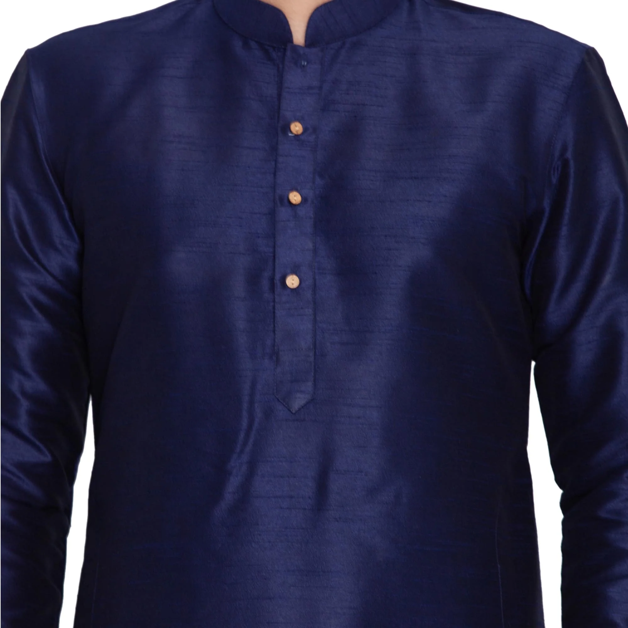 Men's Dark Blue Cotton Silk Blend Kurta and Pyjama Set - Image 3