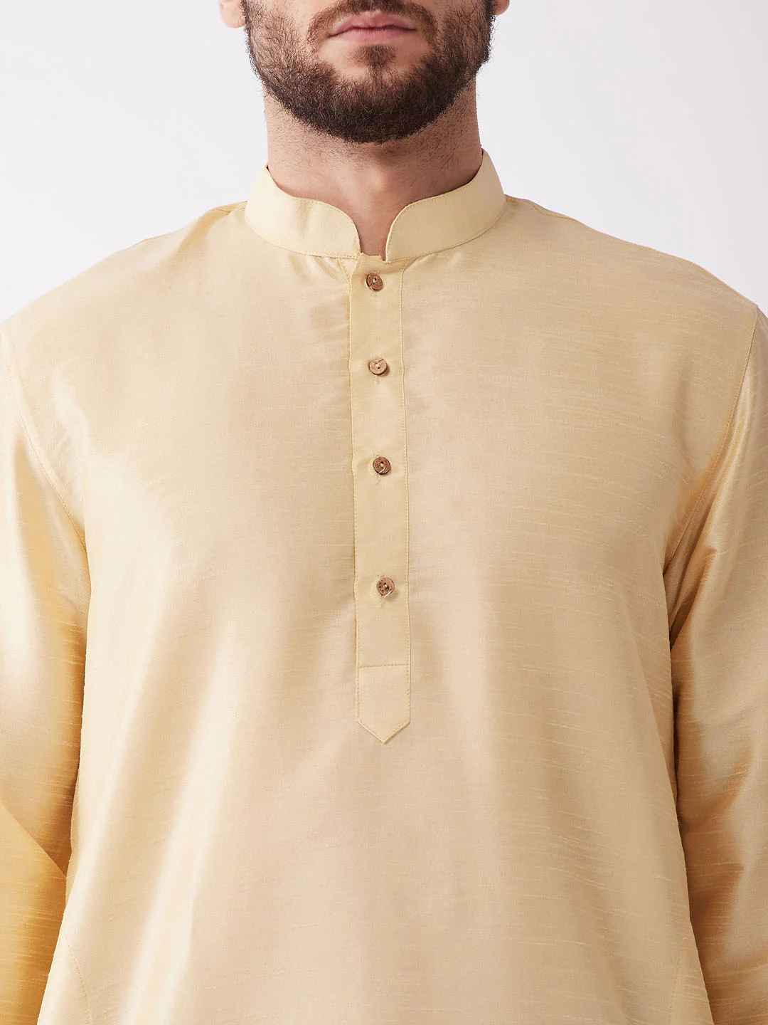 Men's Gold Silk Blend Kurta And Black Dhoti Set - Image 4