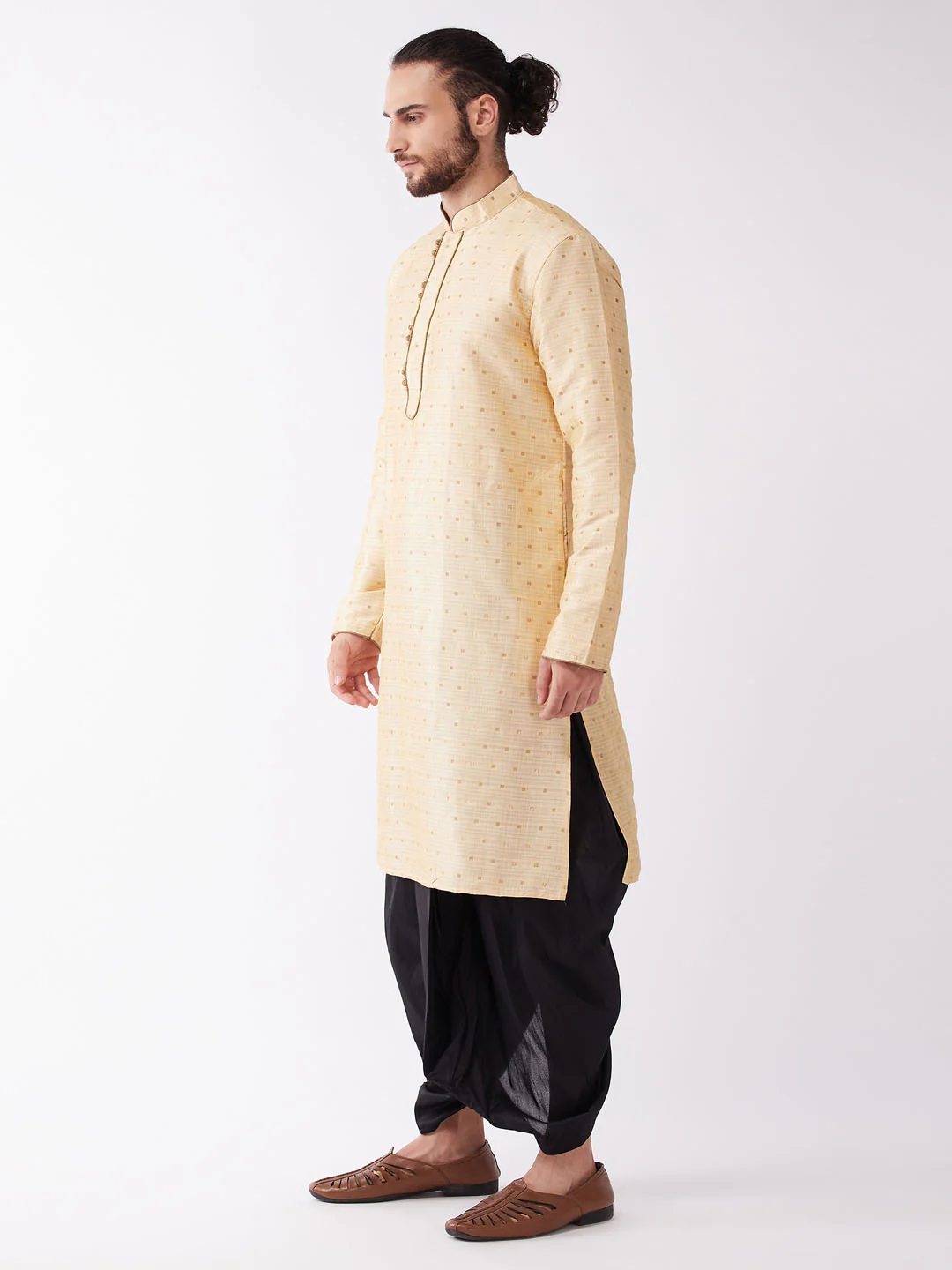 Men's Gold Zari Weaved Kurta Dhoti Set - Image 2