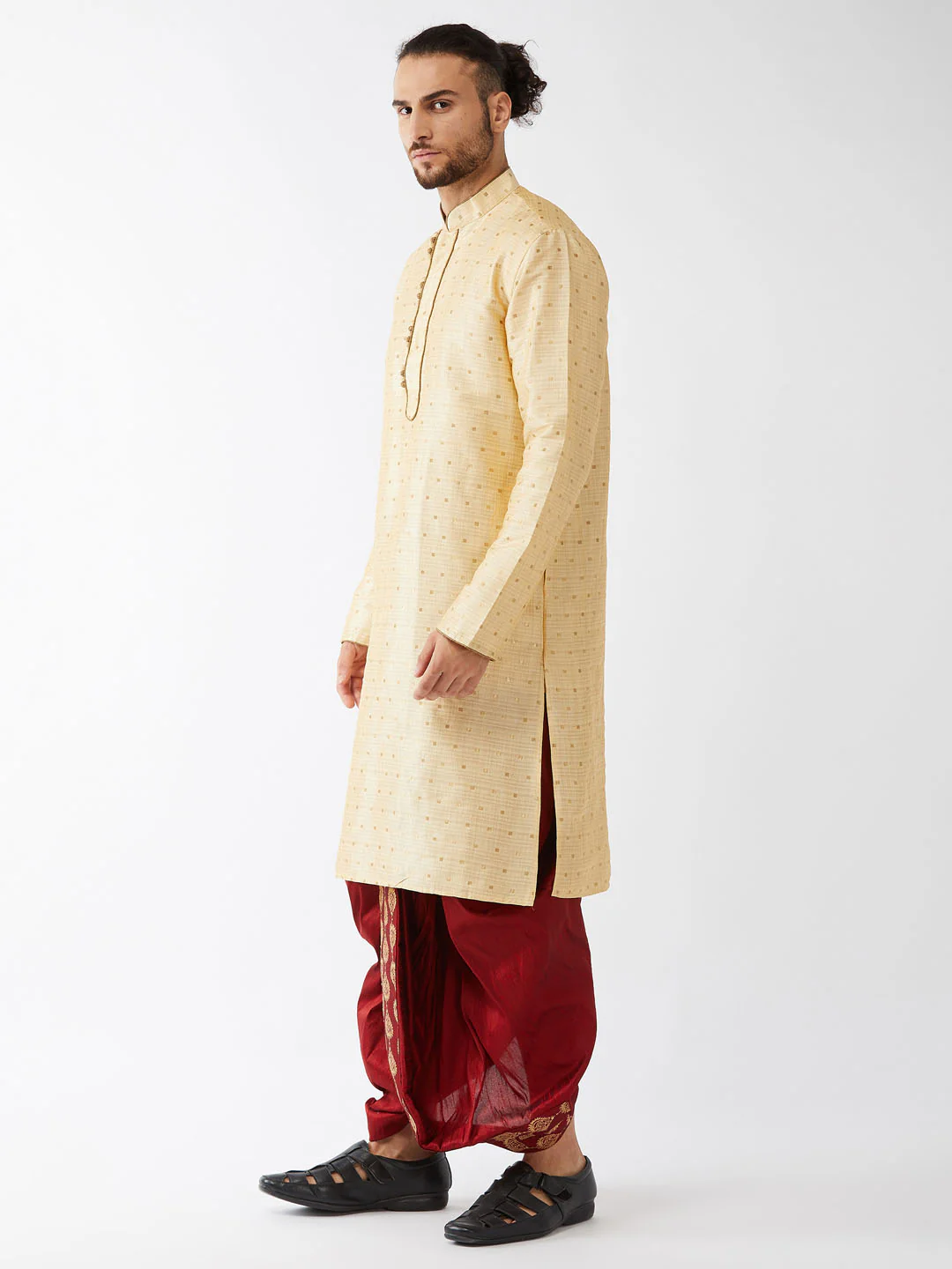 Men's Gold Zari Weaved Kurta Dhoti Set - Image 2