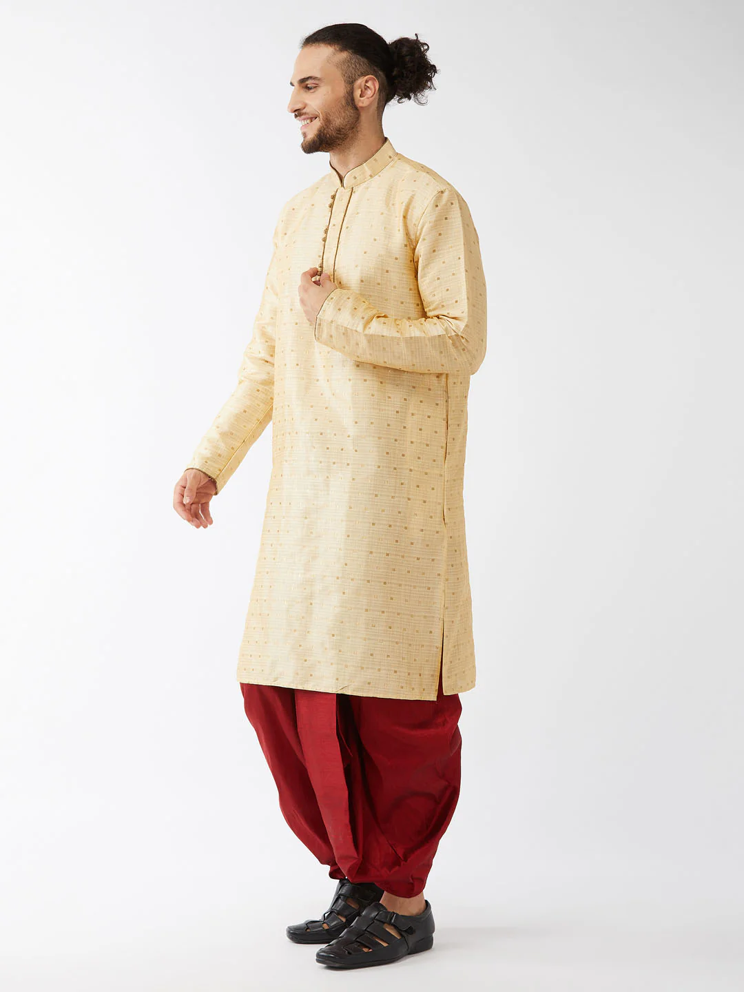 Men's Gold Zari Weaved Kurta Dhoti Set - Image 2