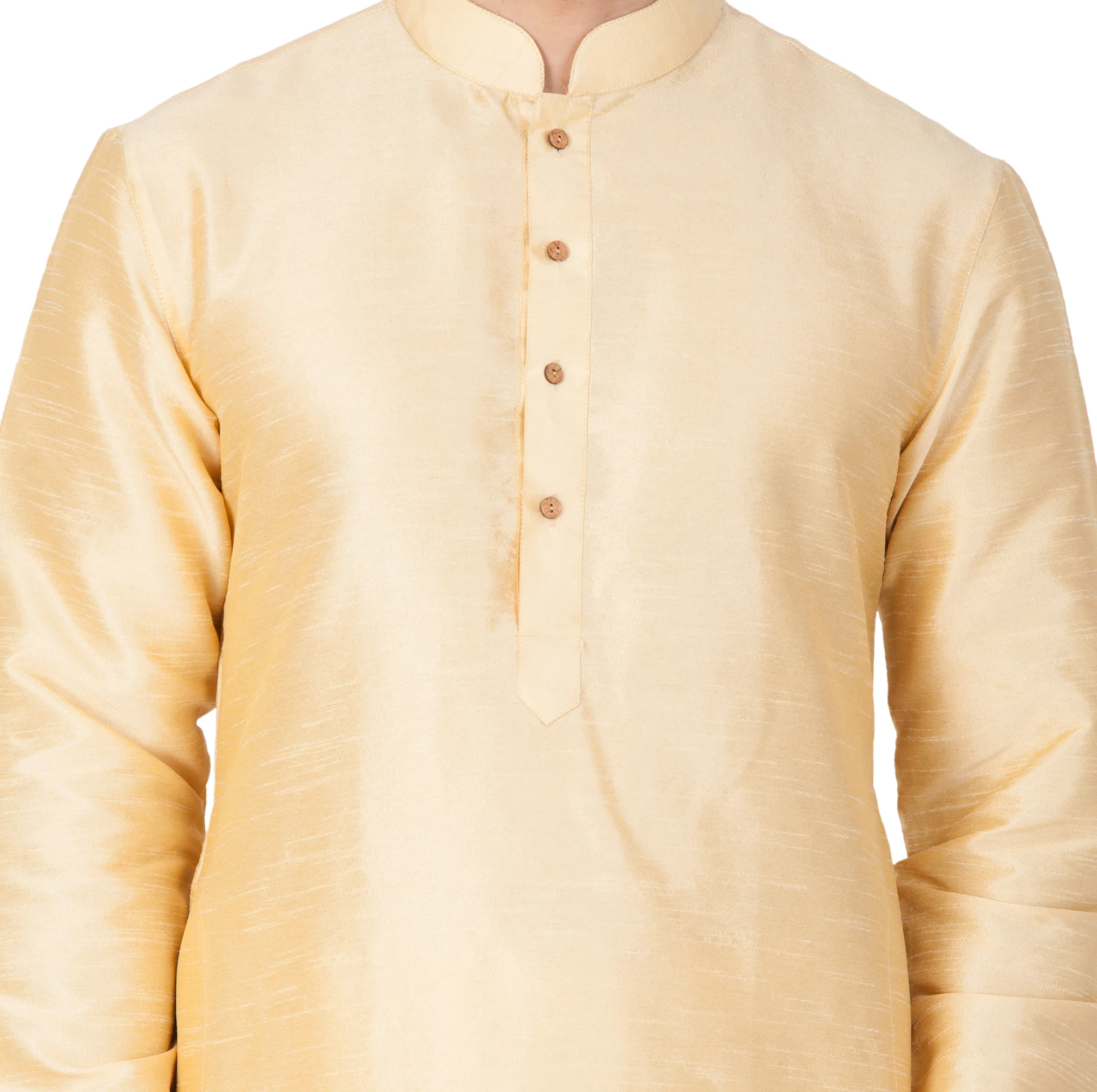 VASTRAMAY Men's Gold Cotton Silk Blend Kurta and Dhoti Pant Set - Image 3
