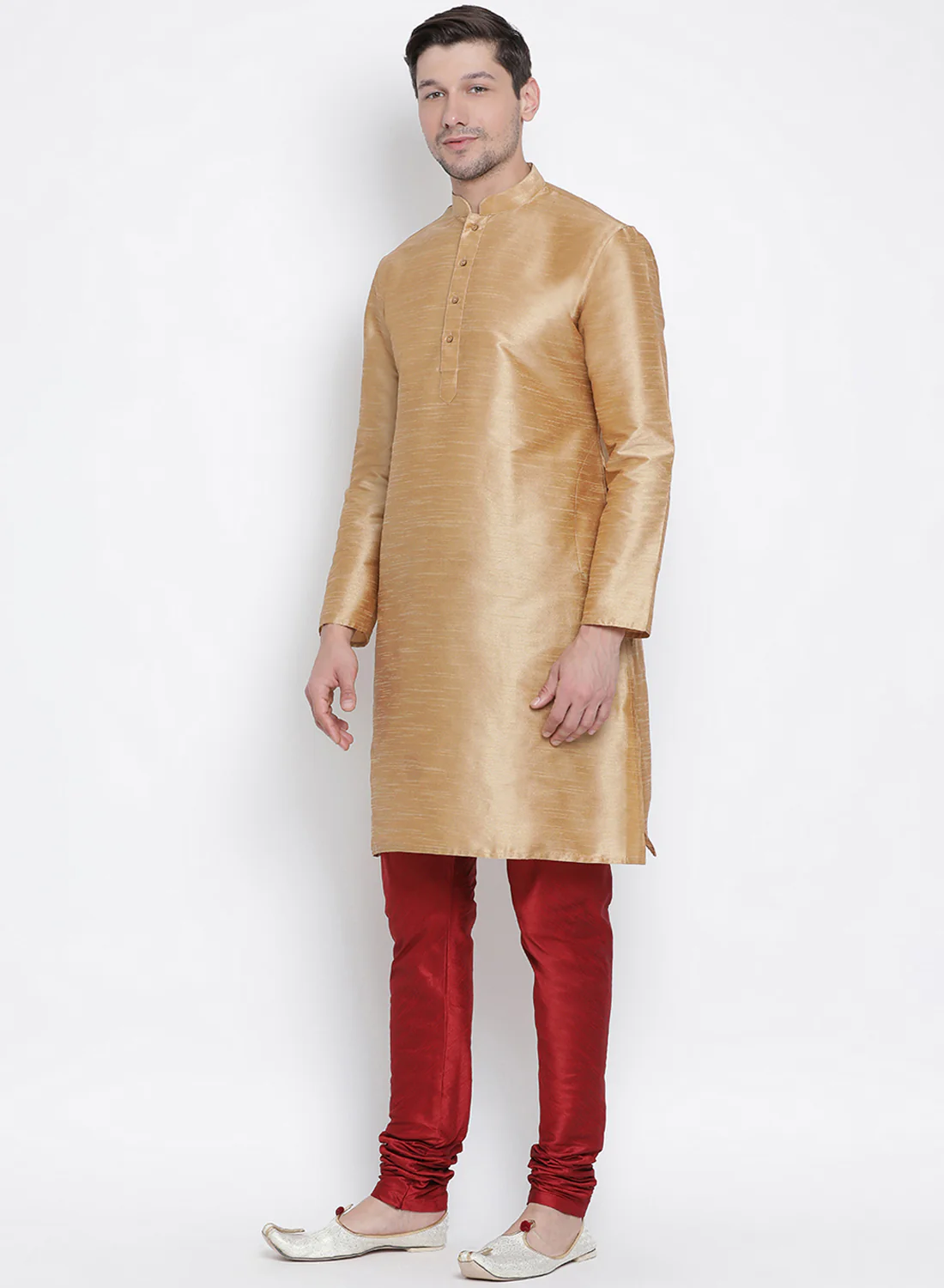 Men's Gold Cotton Silk Blend Kurta and Pyjama Set - Image 3