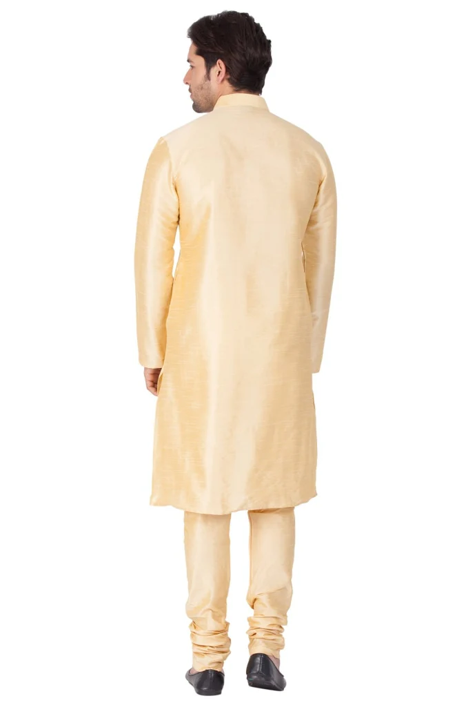 Men's Gold Cotton Silk Blend Kurta and Pyjama Set - Image 4