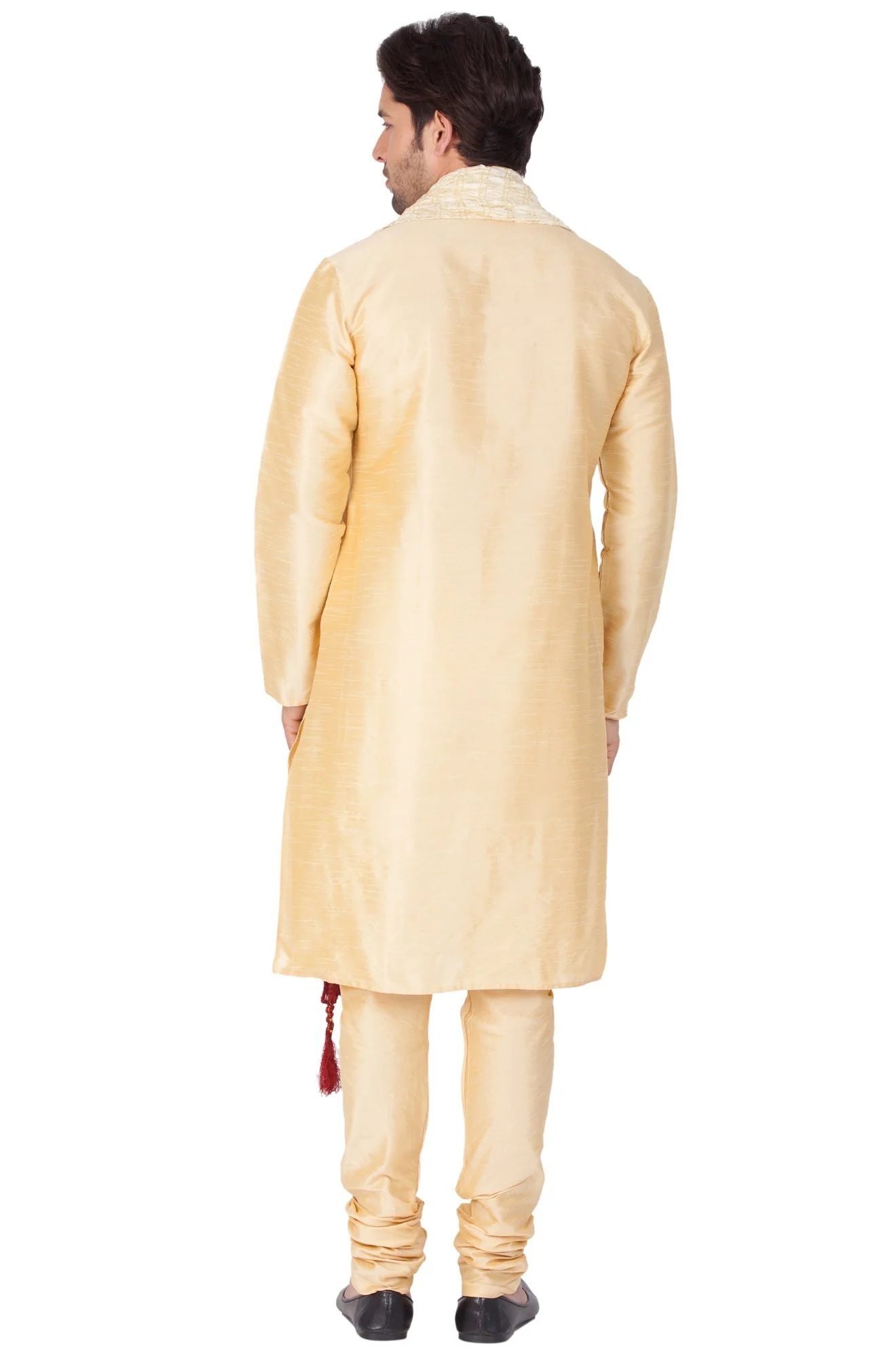 VASTRAMAY Men's Gold Cotton Silk Blend Kurta, Pyjama & Dupatta Set - Image 4