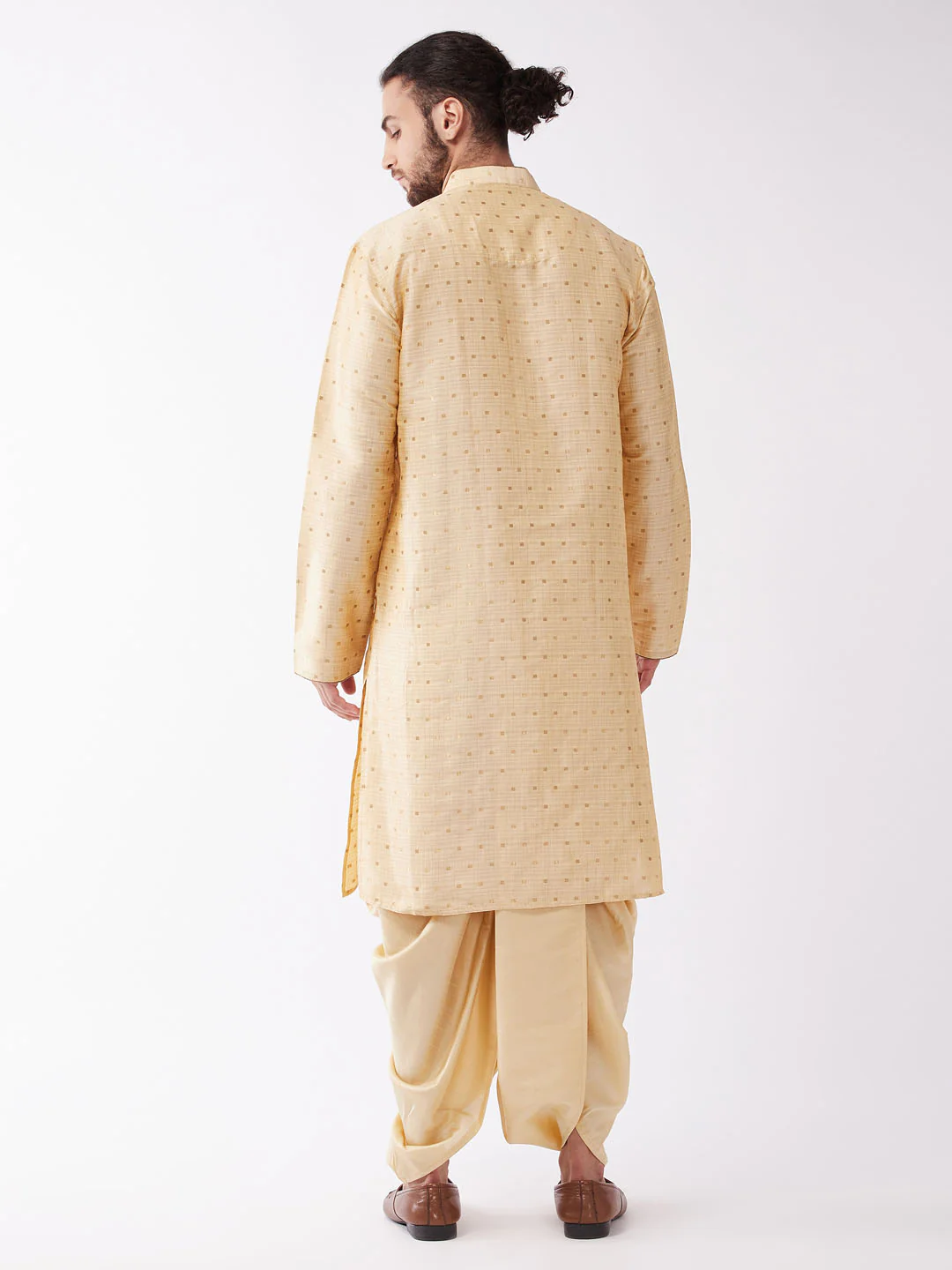Men's Gold Zari Weaved Kurta Dhoti Set - Image 3