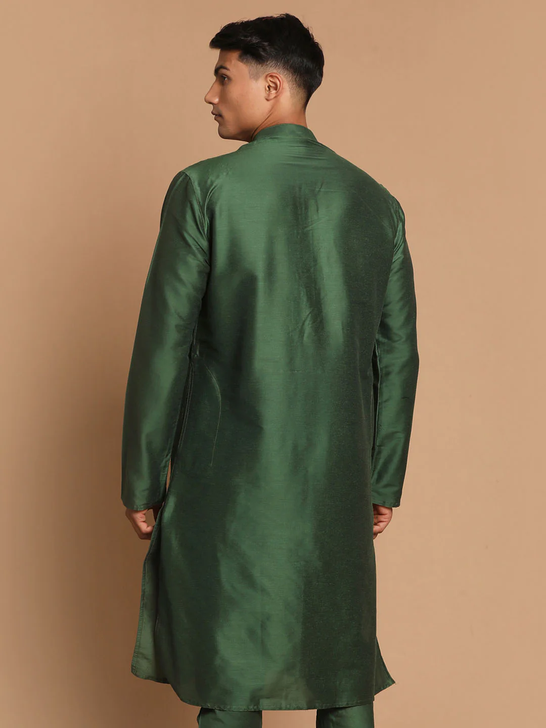 Men's Green Cotton Silk Blend Kurta - Image 3