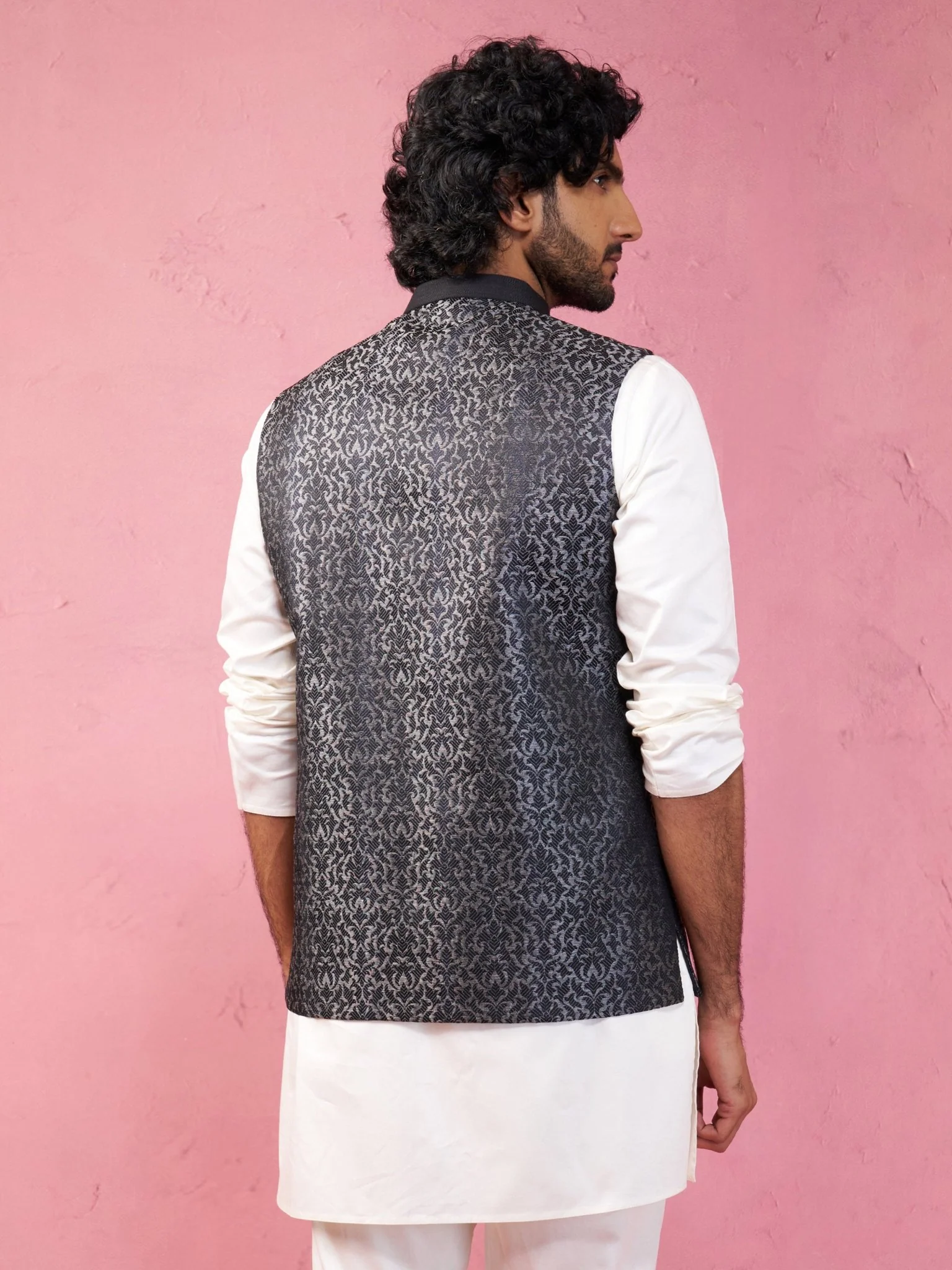 Men's Grey Imported Suiting Nehru Jacket - Image 5