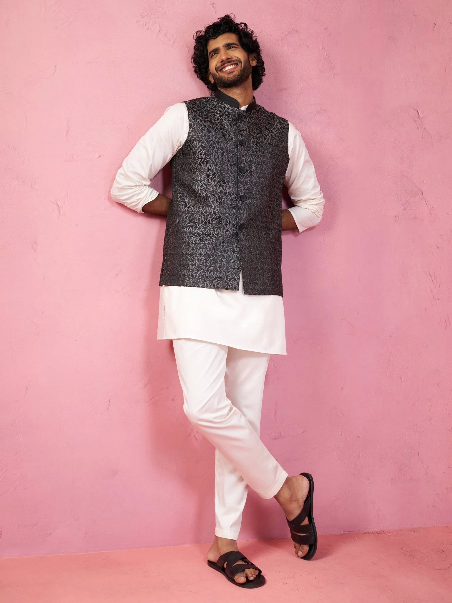 Men's Grey Imported Suiting Nehru Jacket - Image 6