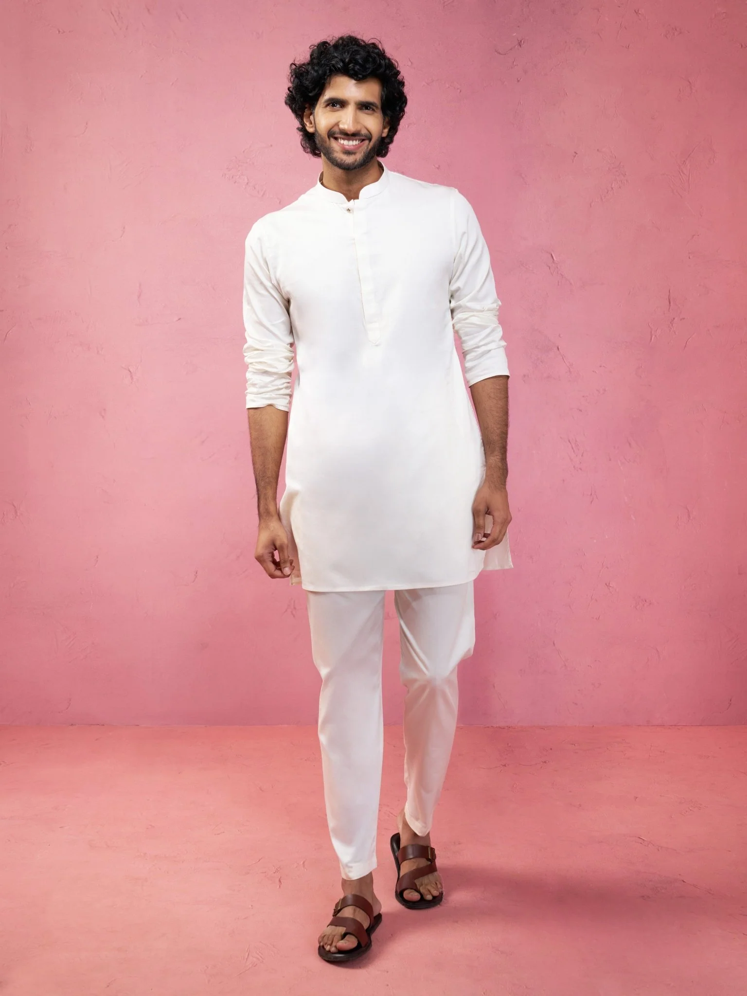 Men's Grey Jacquard Nehru Jacket with Cream Kurta Pyjama - Image 6