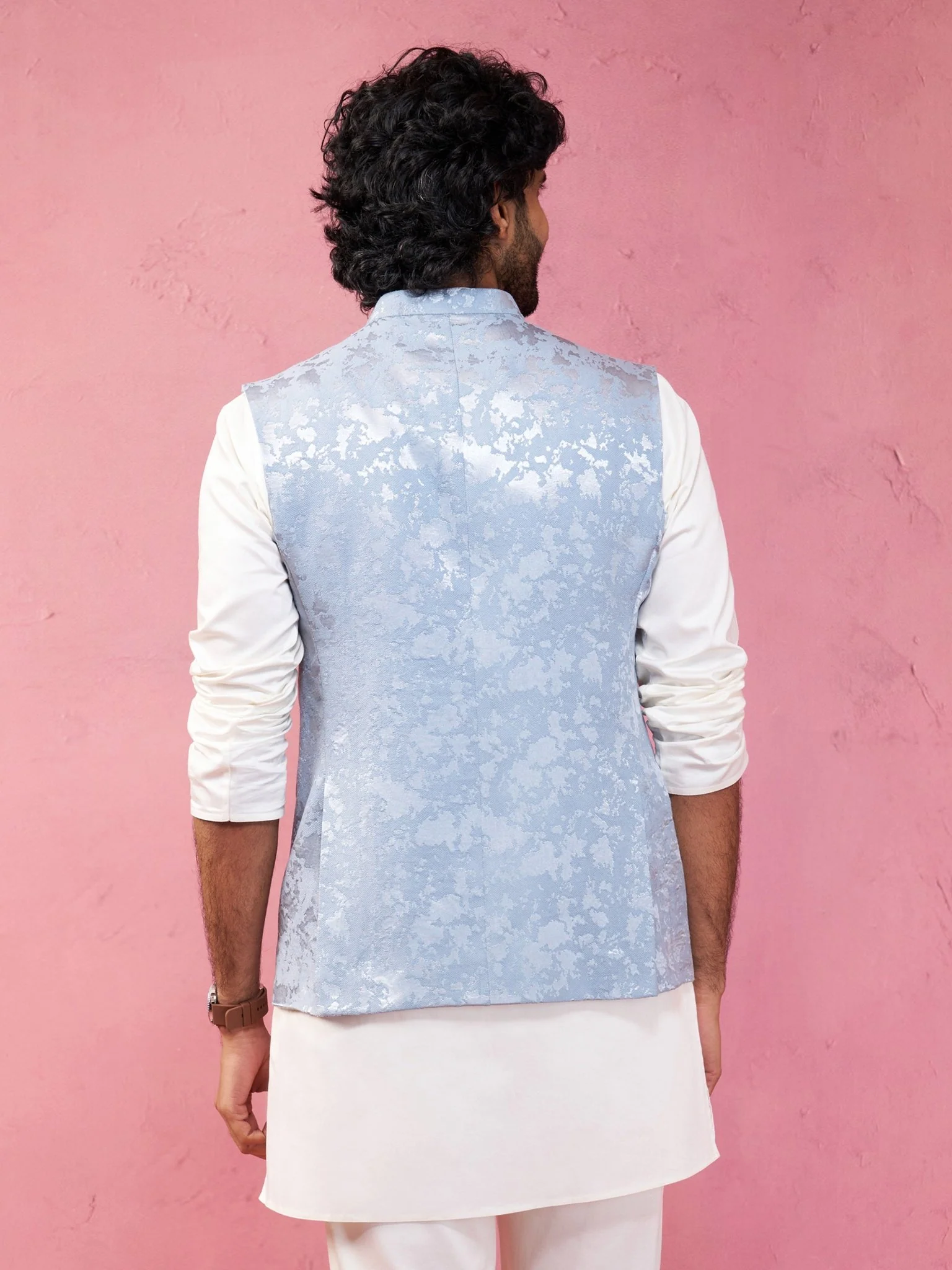 Men's Grey Monty Jacquard Nehru Jacket - Image 5