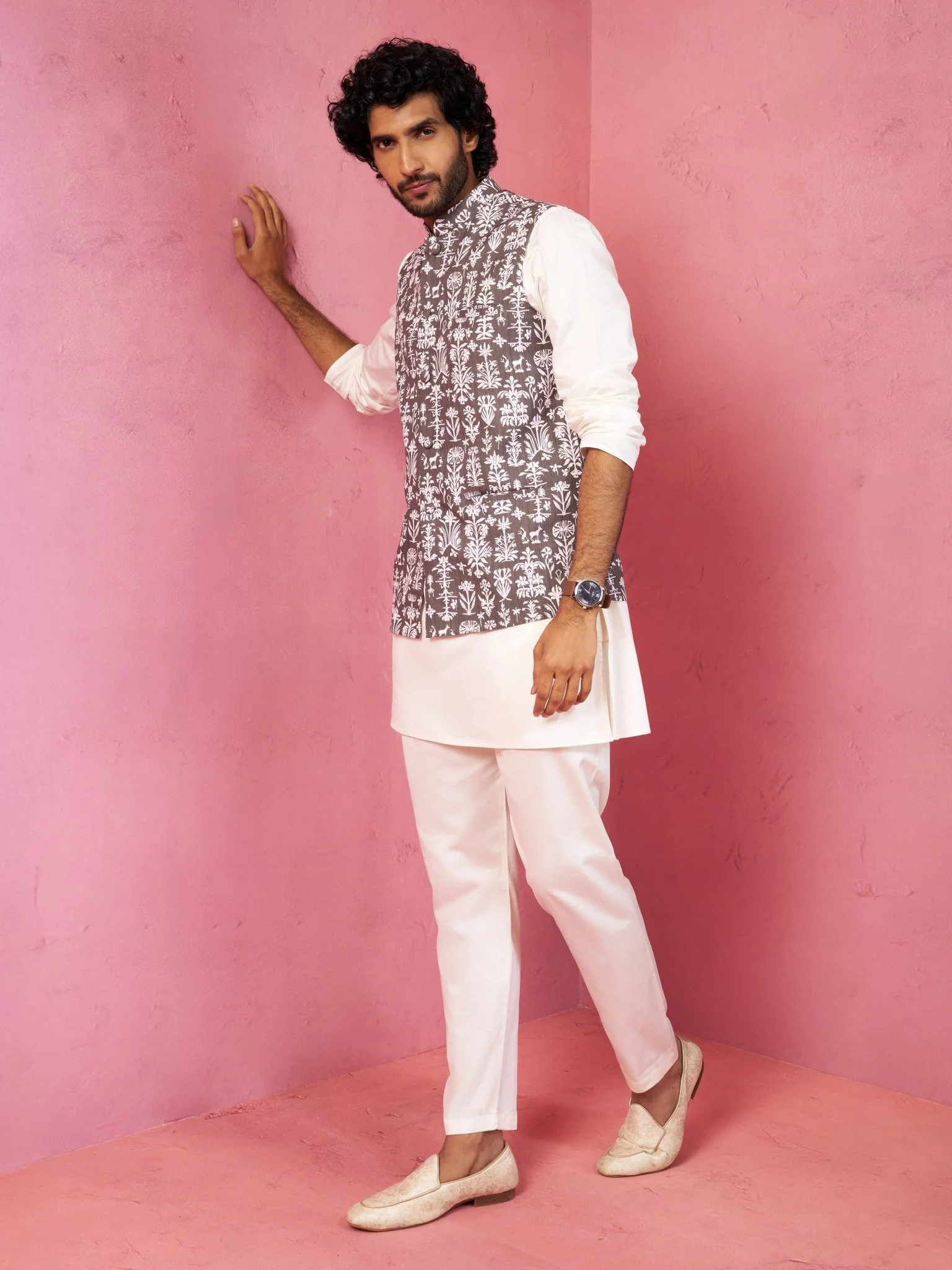 Men's Grey Nehru Jacket Set