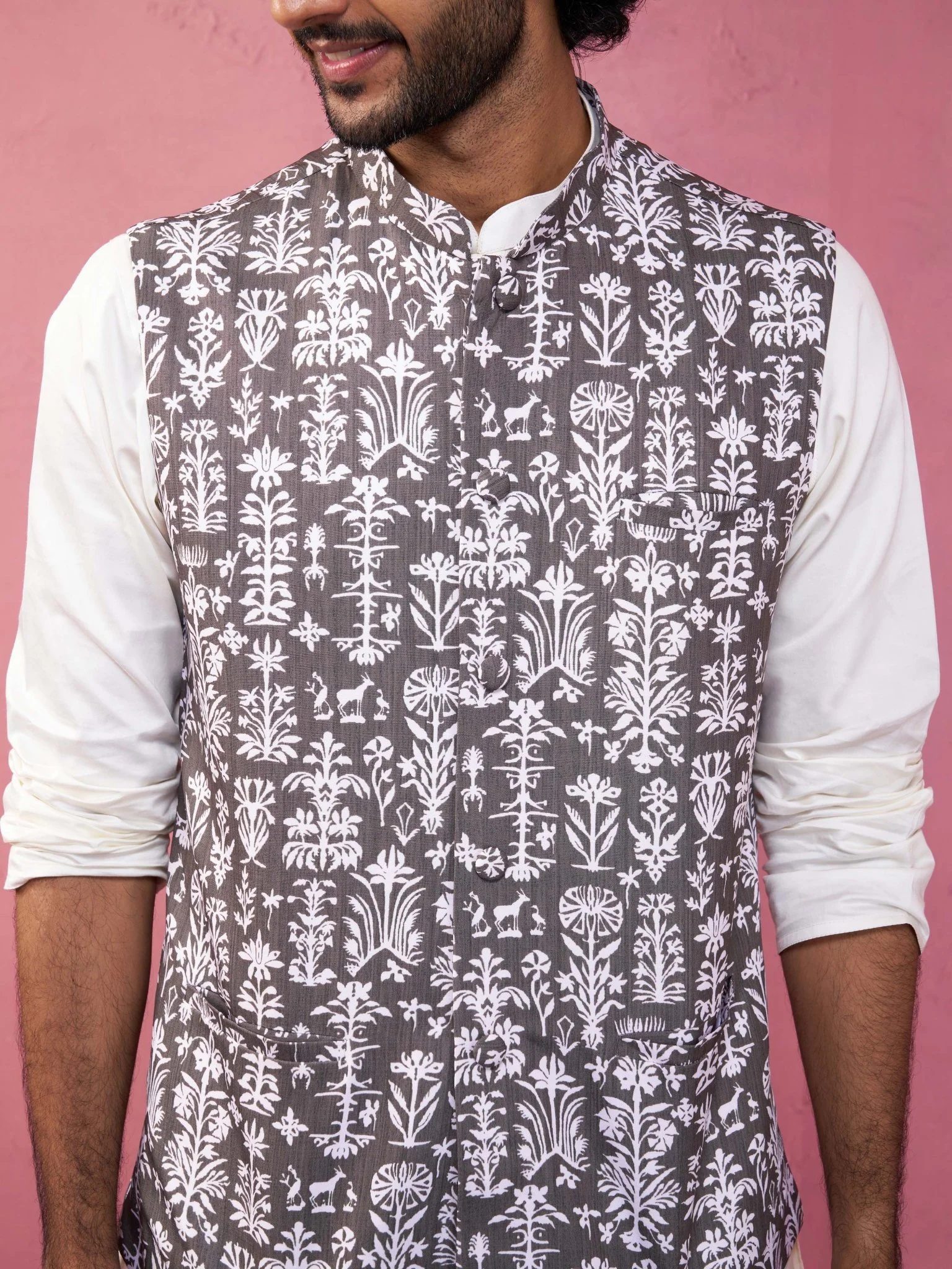 Men's Grey Nehru Jacket Set - Image 2