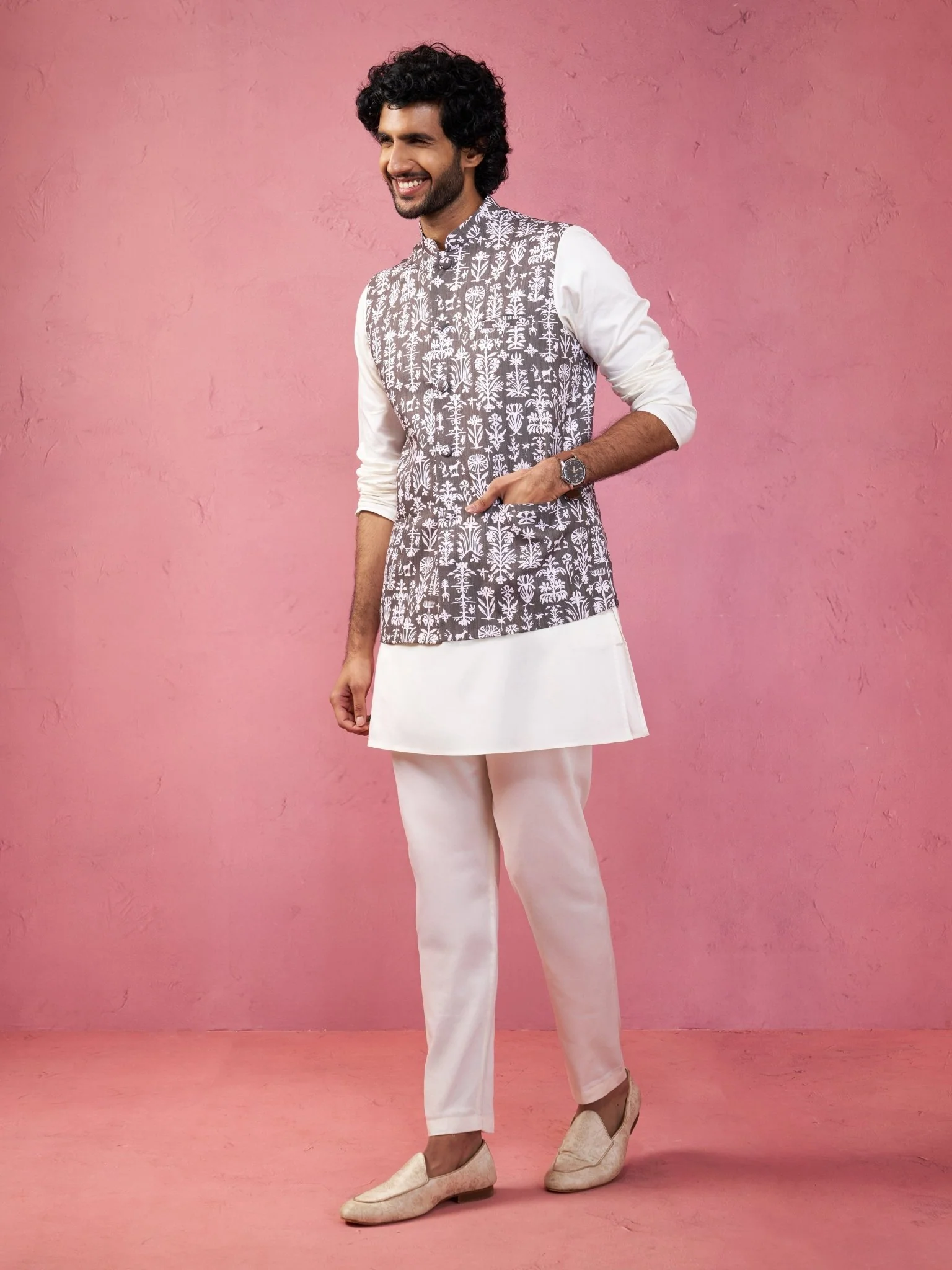 Men's Grey Nehru Jacket Set - Image 4