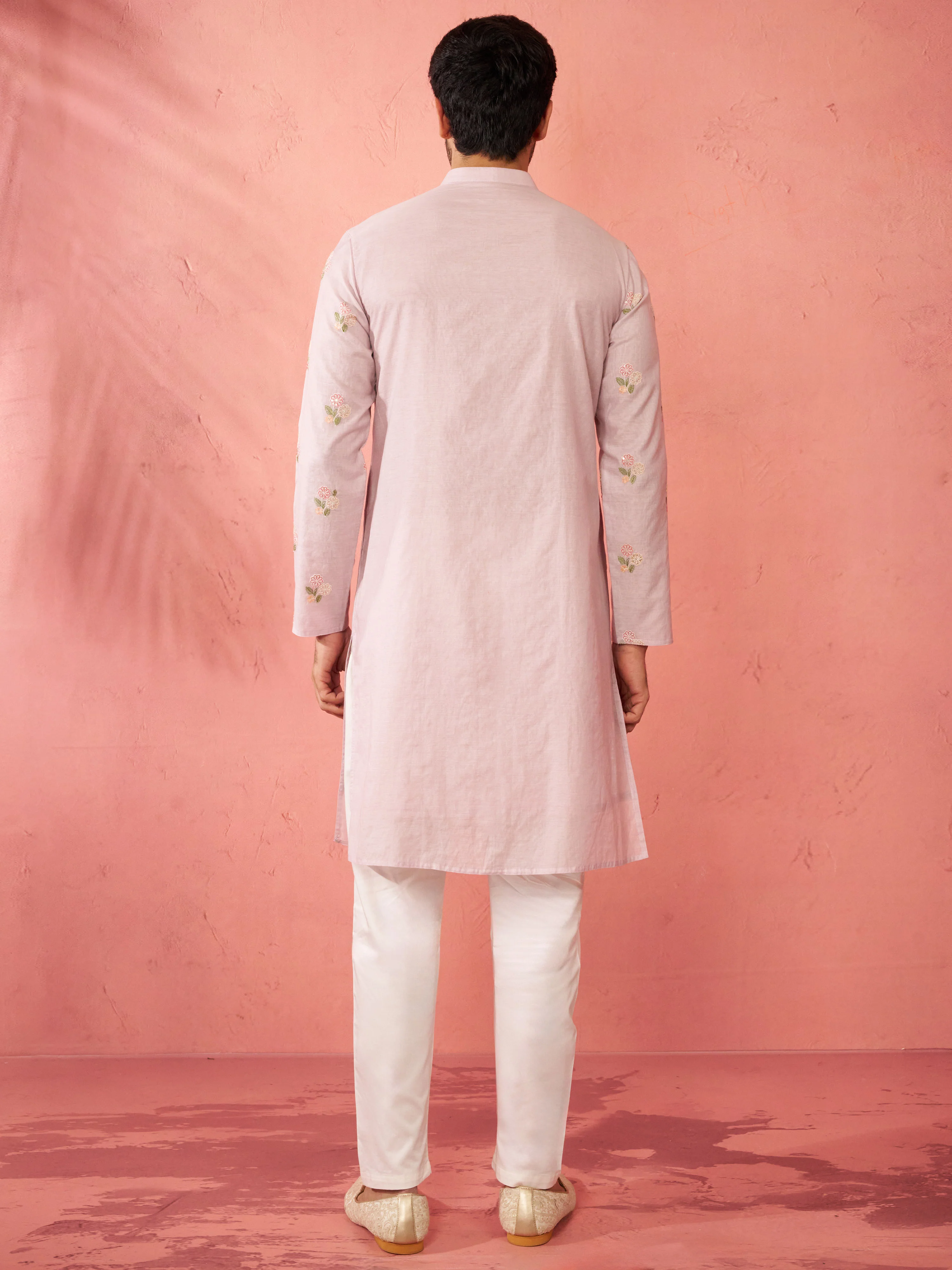Men's Lavender Cotton Kurta with Cream Pyjama - Image 5