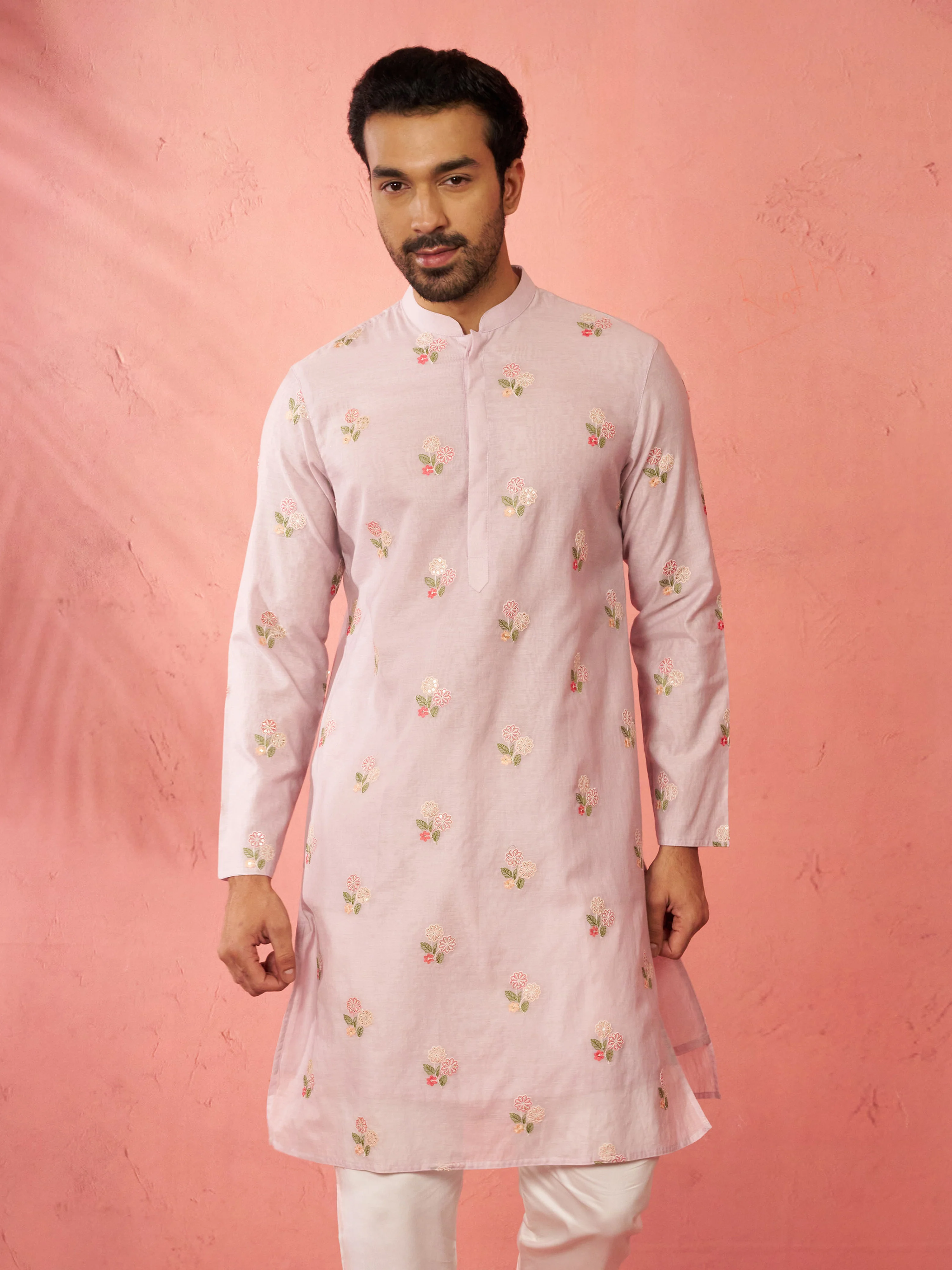 Men's Lavender Cotton Muslin Kurta - Image 3