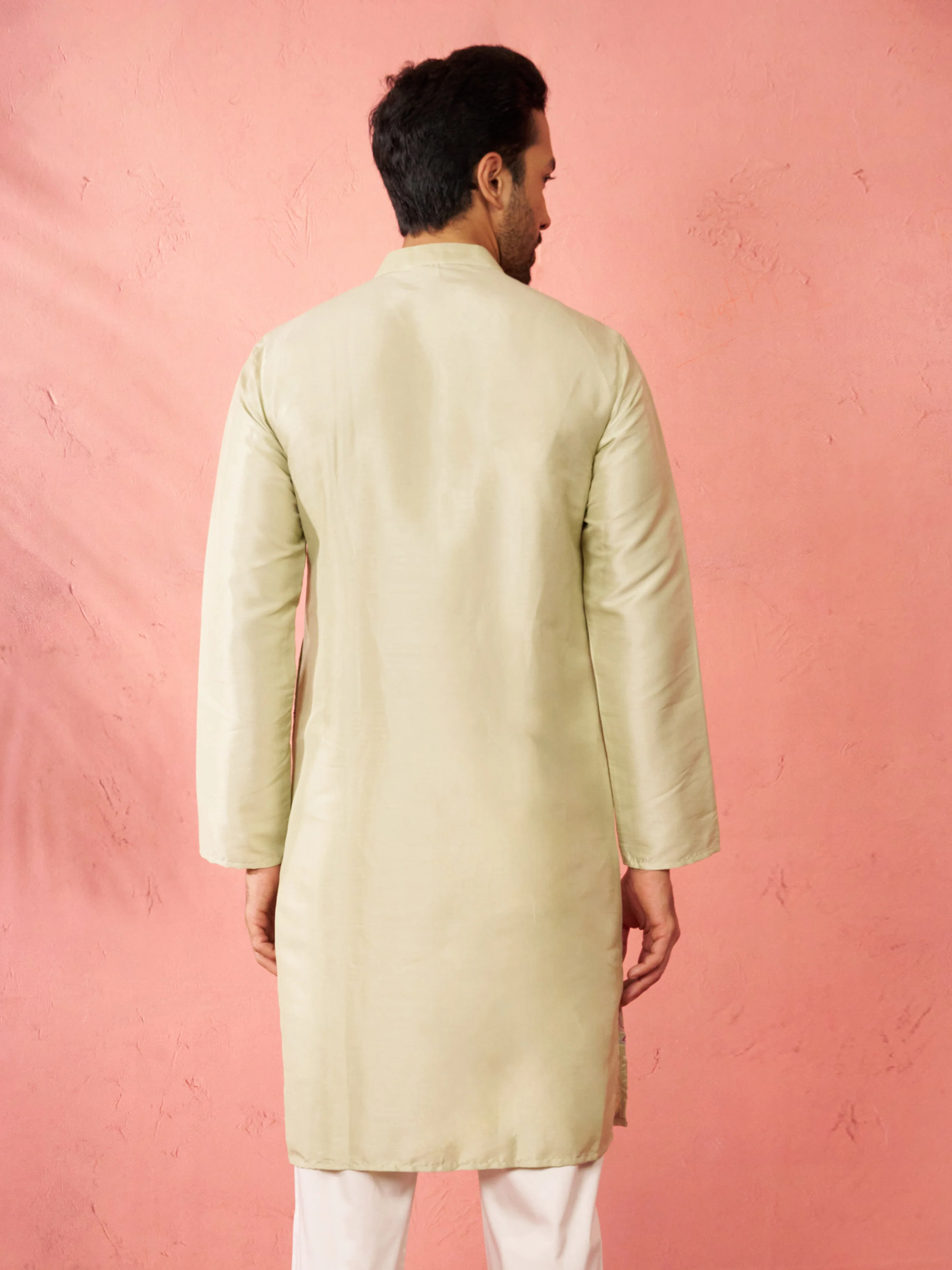 Men's Light Green Silk Blend Kurta - Image 5