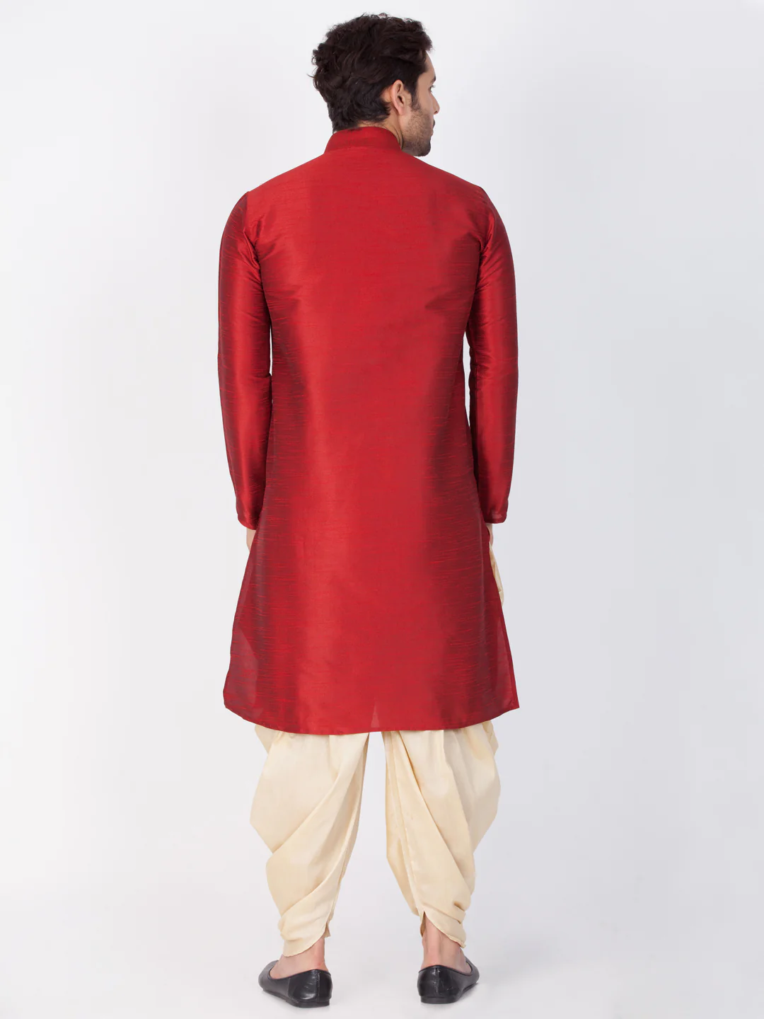 VASTRAMAY Men's Maroon Cotton Silk Blend Kurta and Dhoti Pant Set - Image 4