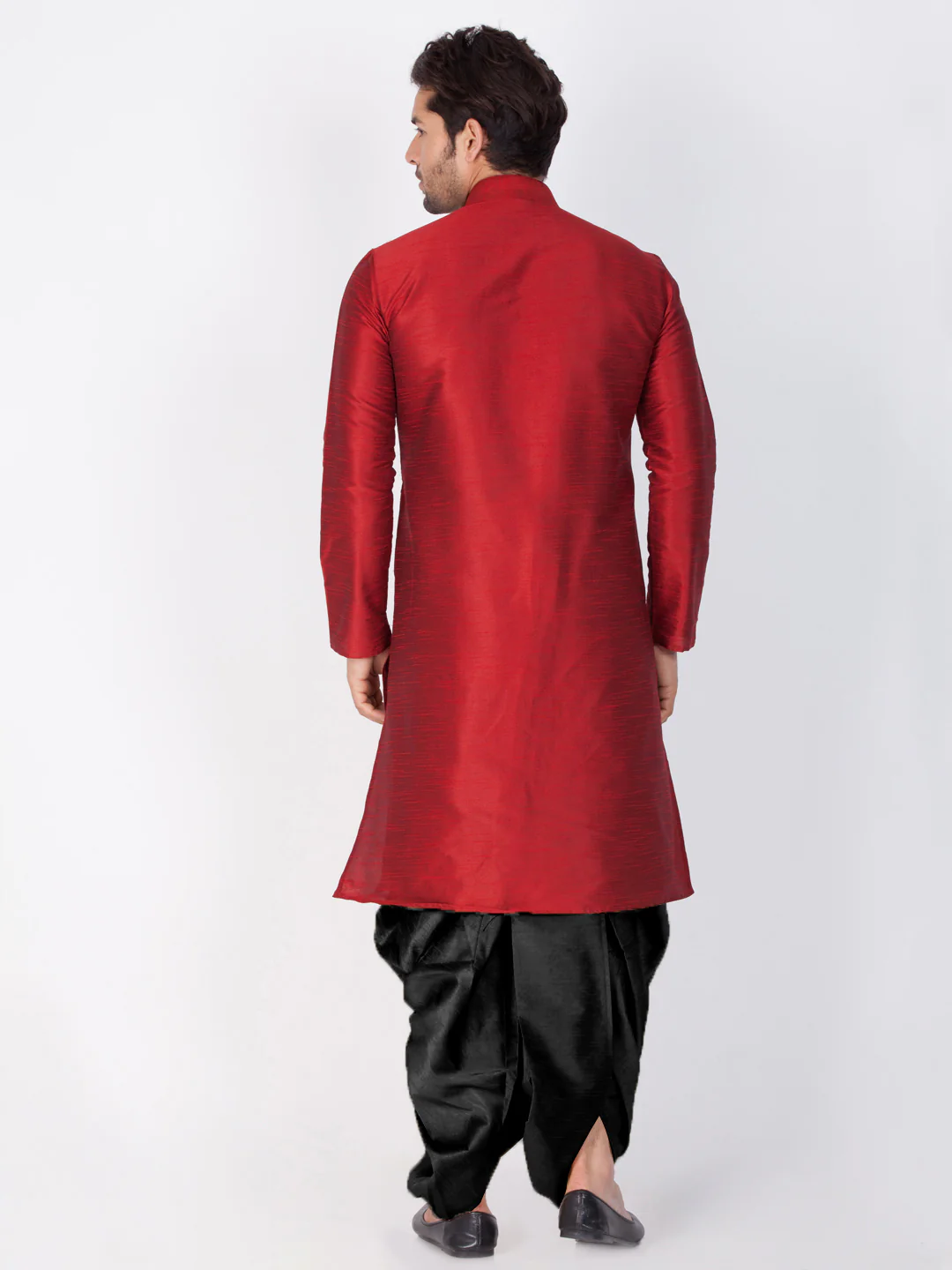 VASTRAMAY Men's Maroon Cotton Silk Blend Kurta and Dhoti Pant Set - Image 4