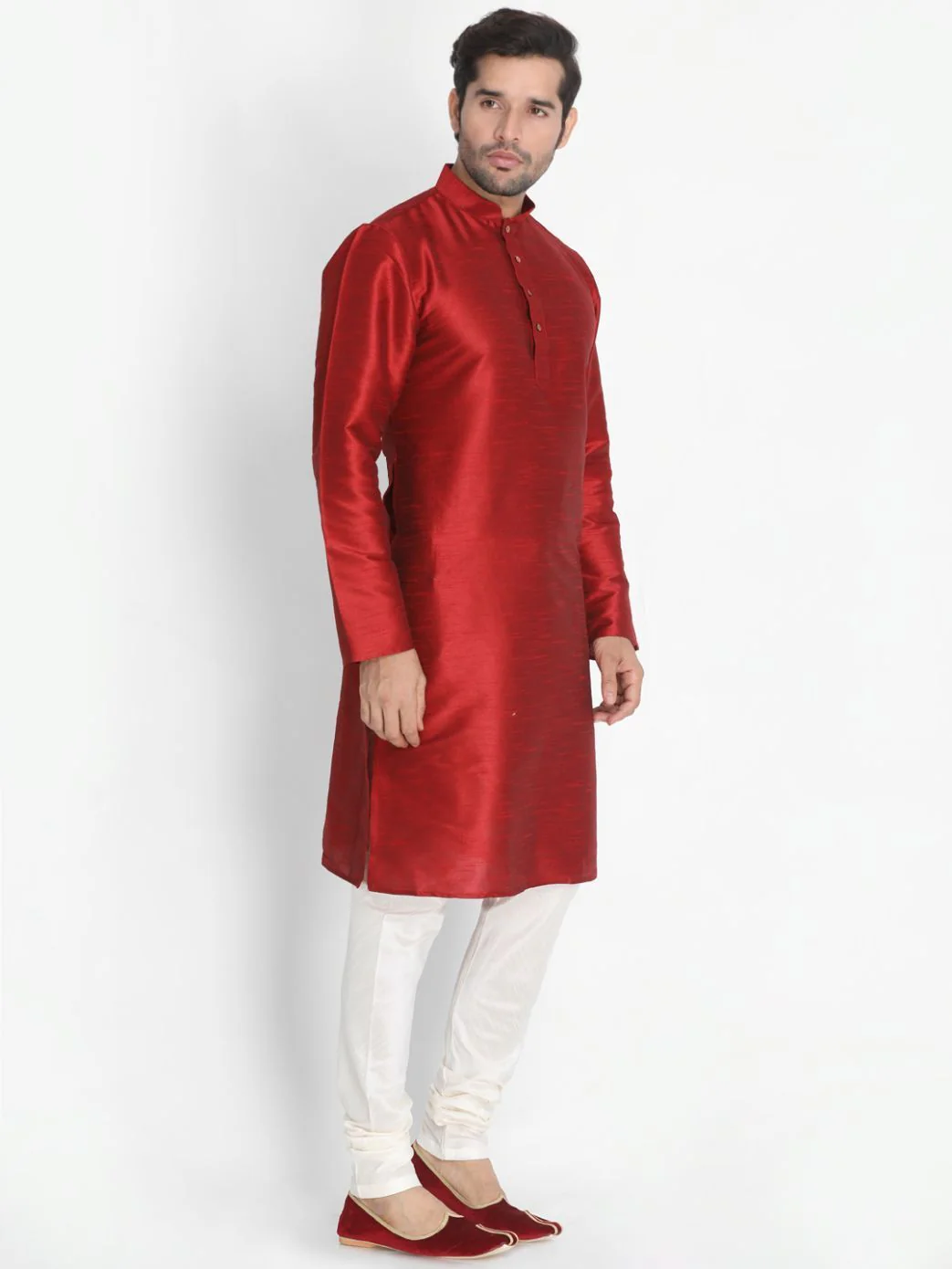 VASTRAMAY Men's Maroon Cotton Silk Blend Kurta and Pyjama Set - Image 2
