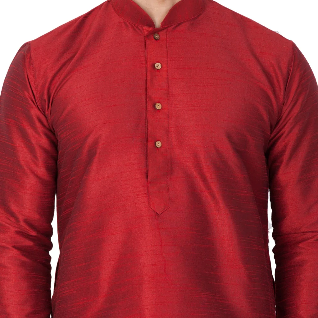 Men's Maroon Cotton Silk Blend Kurta and Pyjama Set - Image 3
