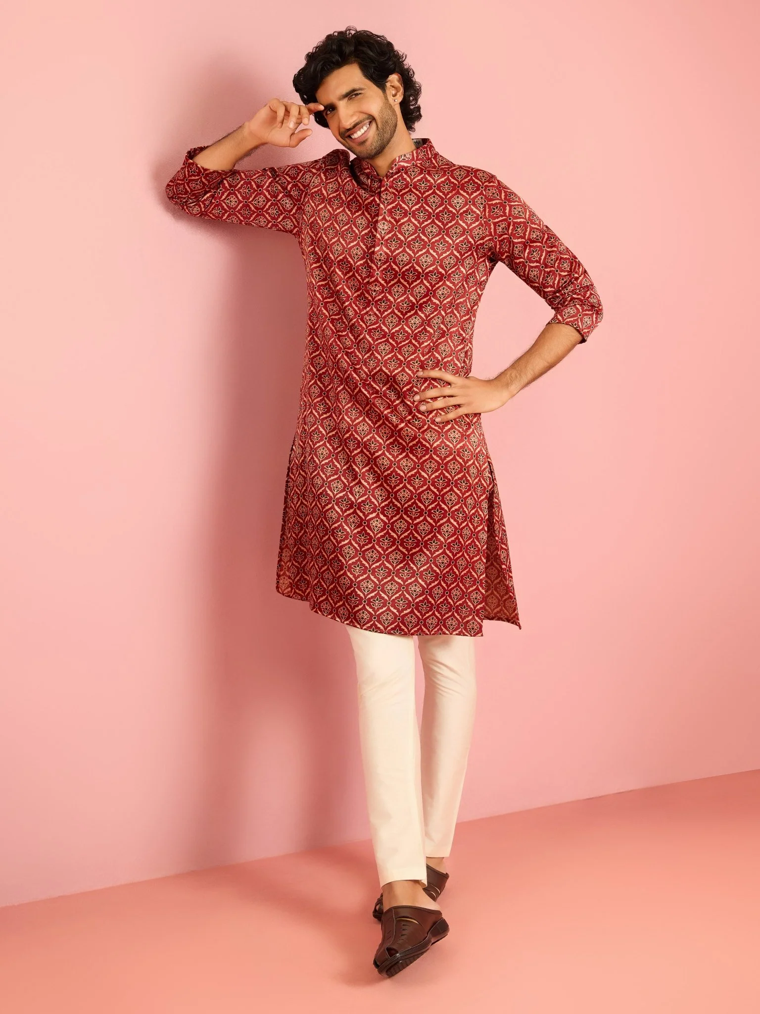 Men's Maroon Silk Blend Kurta - Image 6