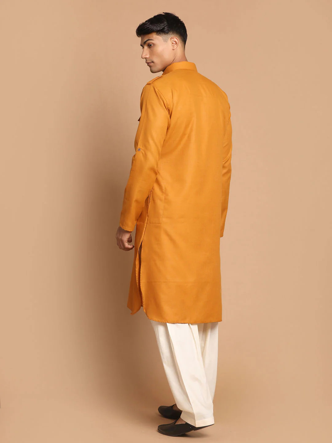 Men's Mustard Cotton Blend Pathani Suit Set - Image 4