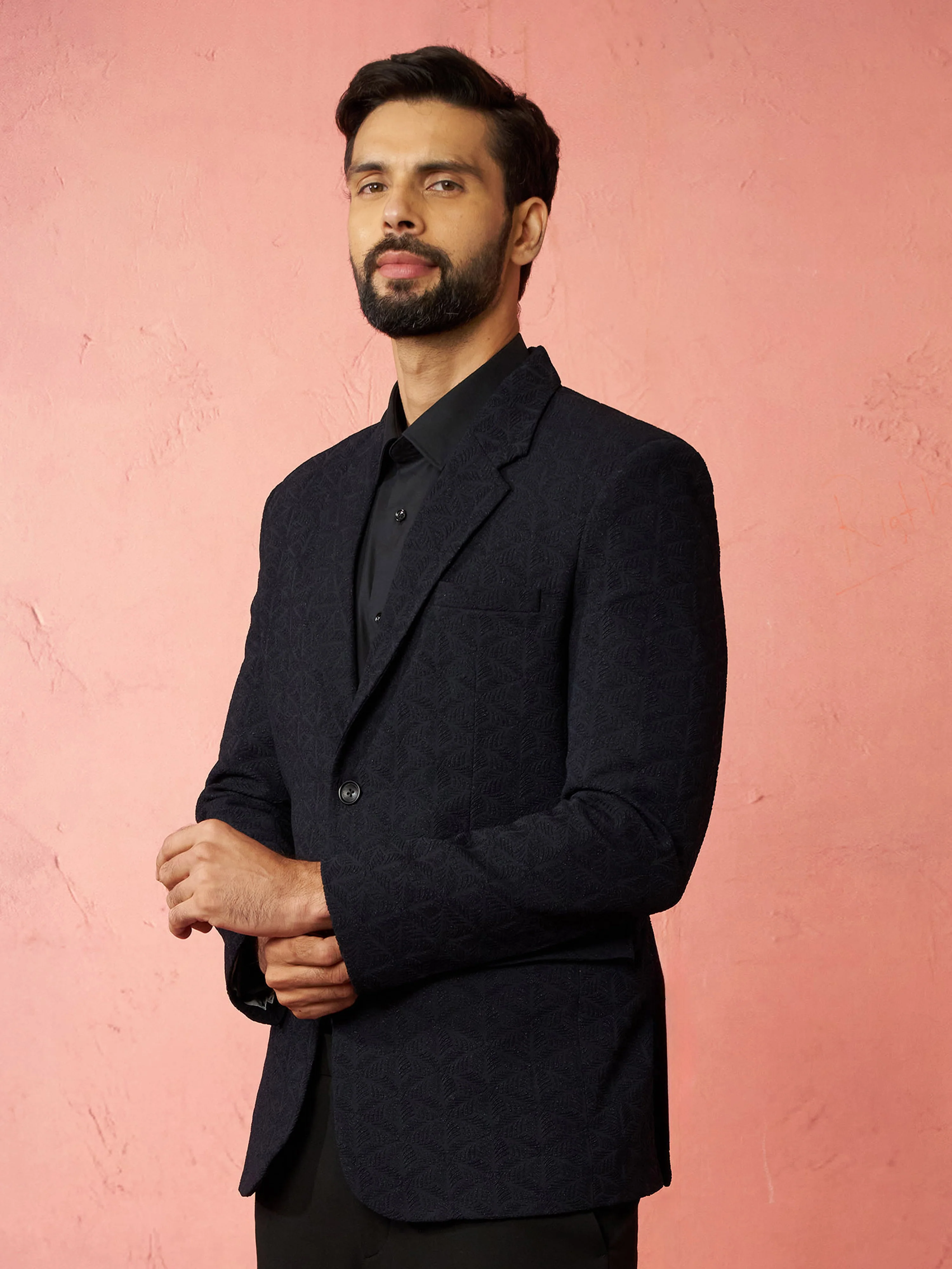 Men's Navy Blue Bafta Embossed Blazer - Image 4