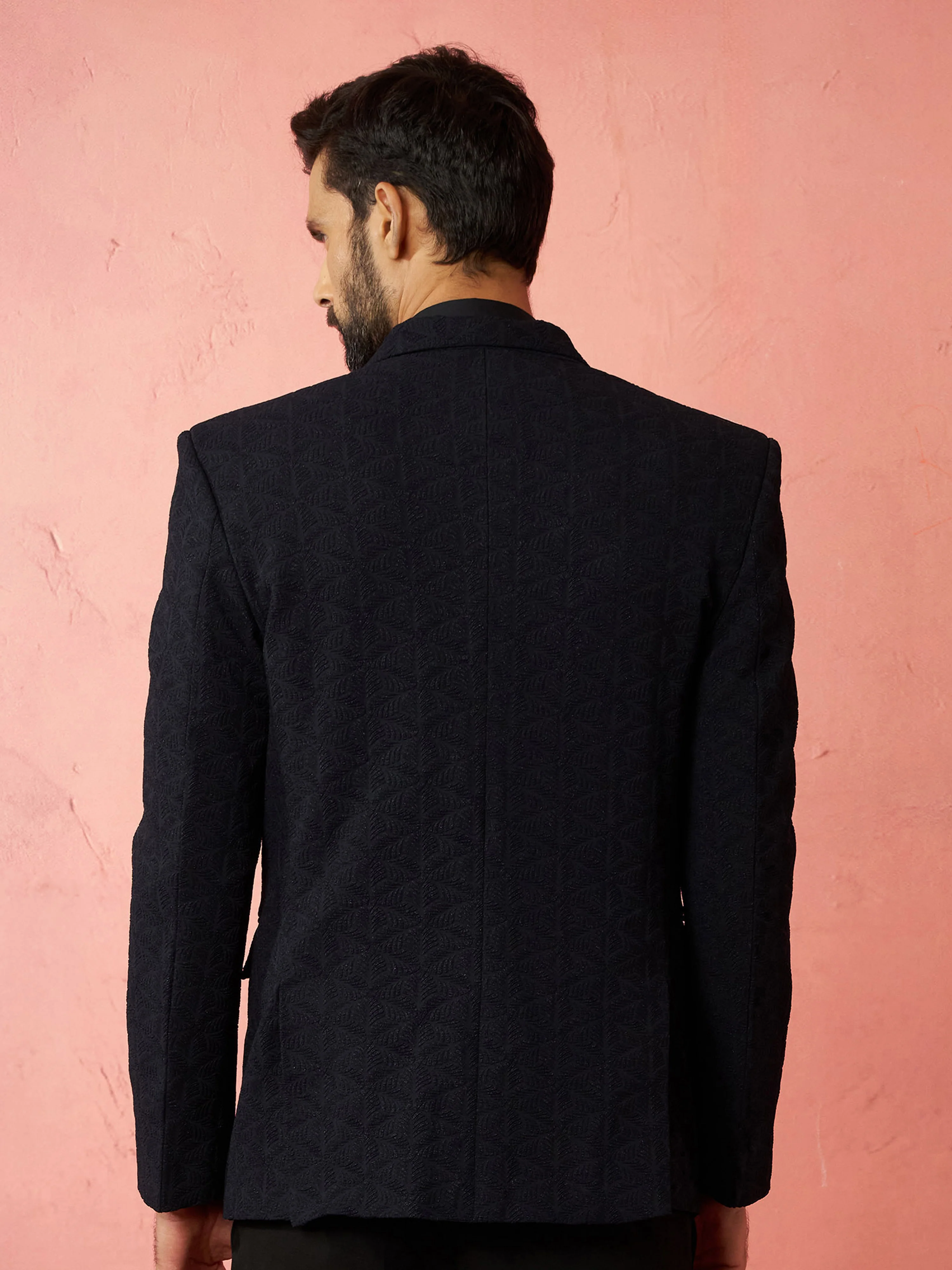 Men's Navy Blue Bafta Embossed Blazer - Image 5