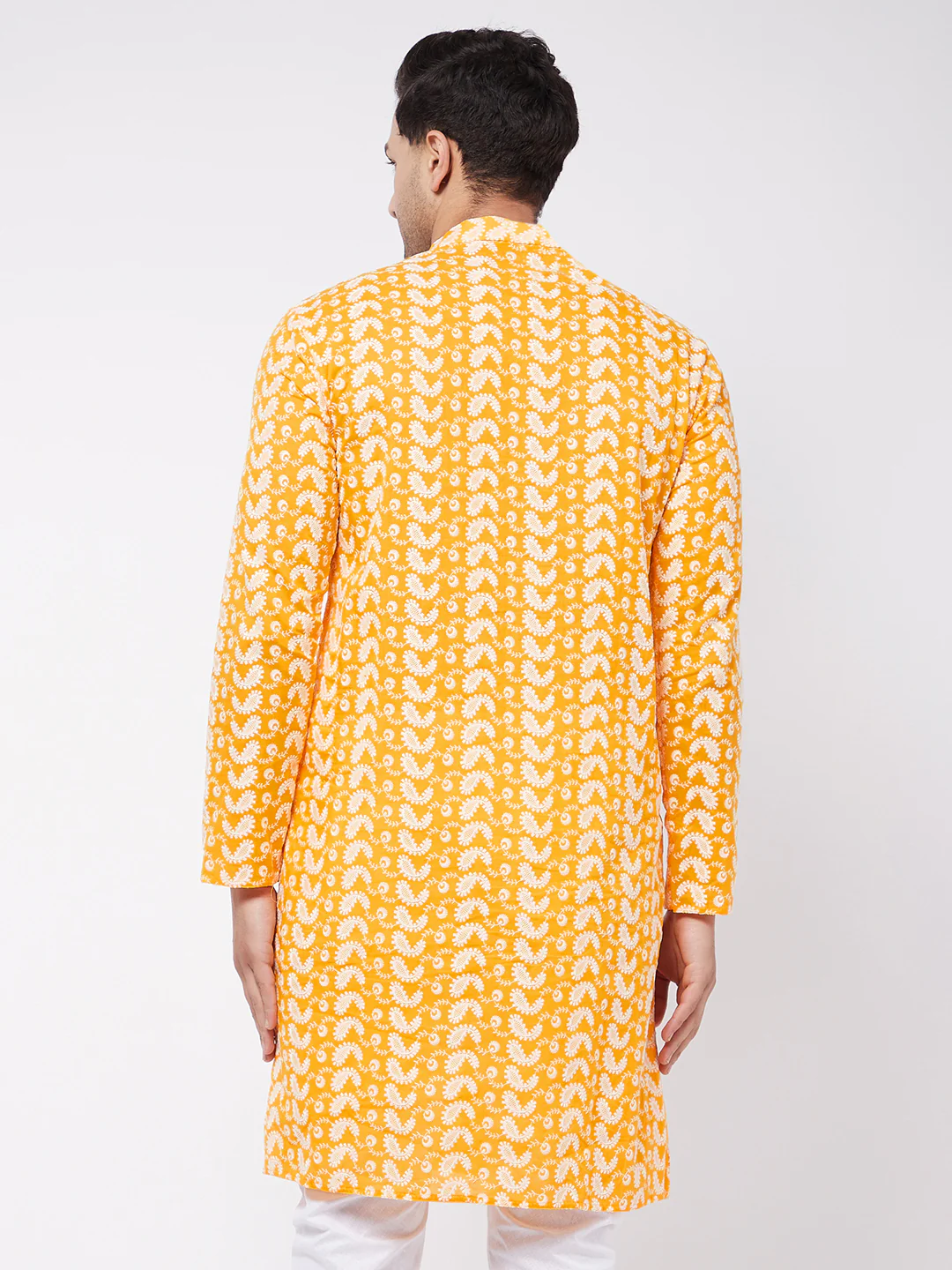 Men's Orange Pure Cotton Chikankari Kurta - Image 3