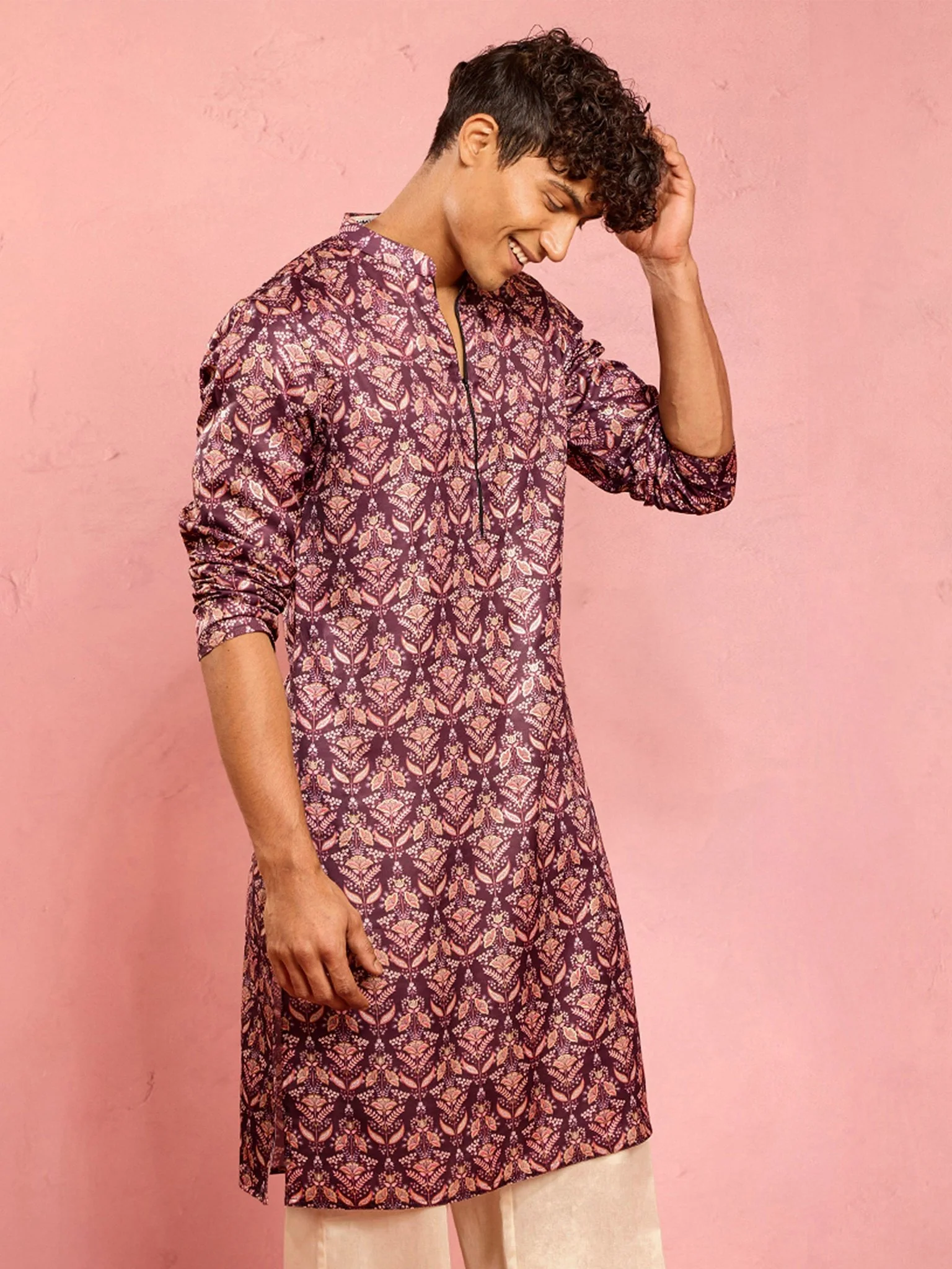Men's Purple Silk Blend Kurta - Image 4