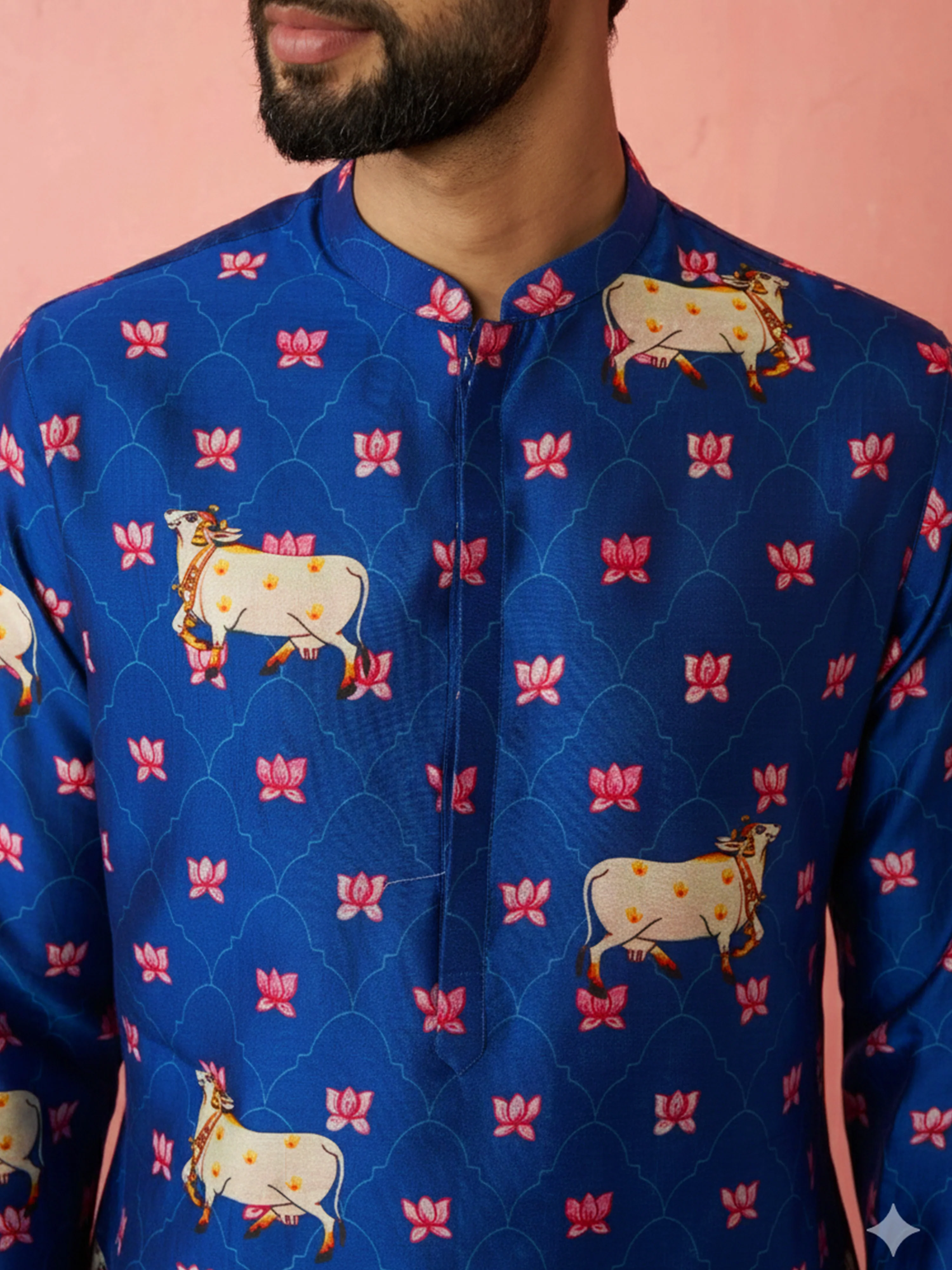 Men's Rayon Full Slevee Blue Kurta - Image 2