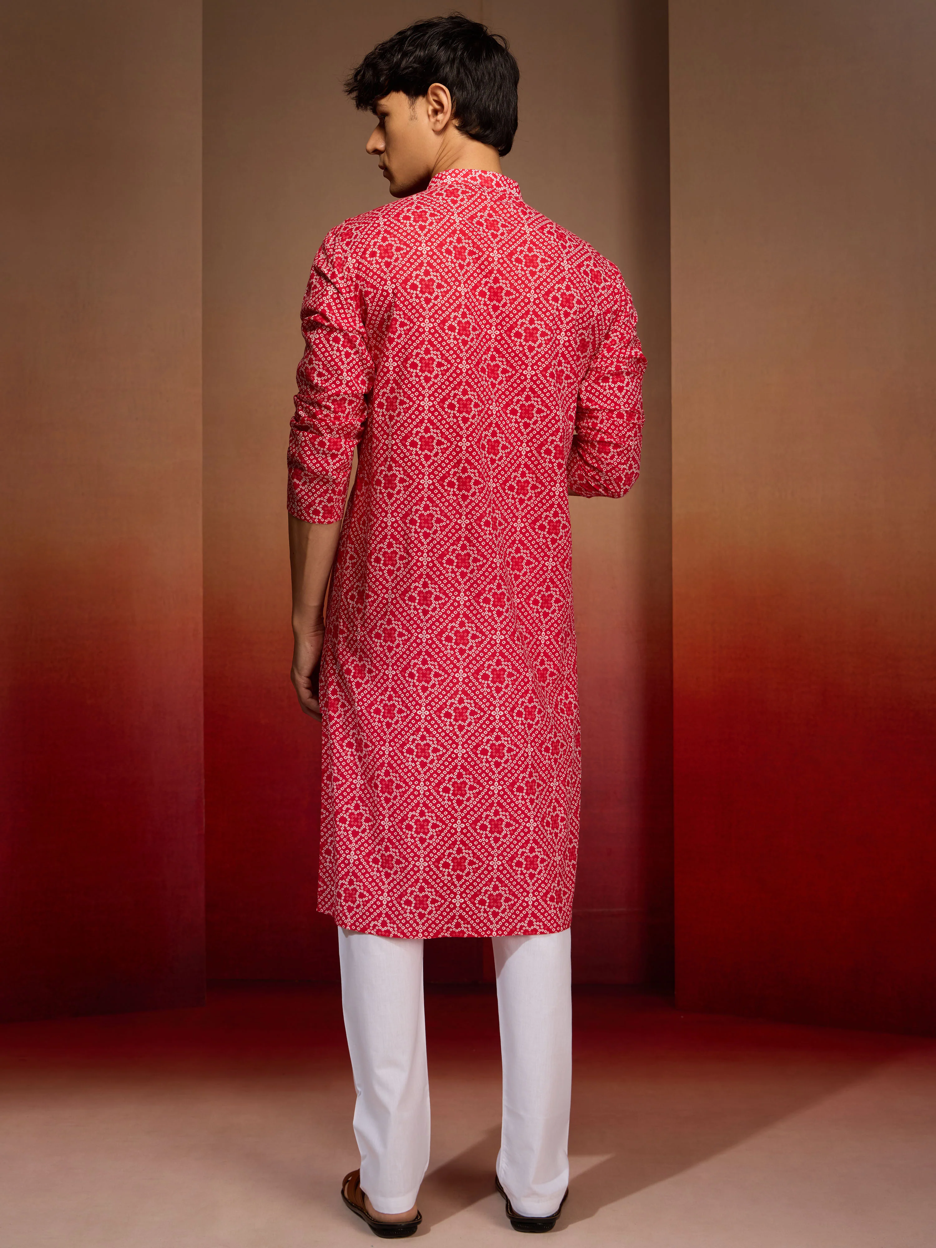 Men's Red Bandhani Kurta with Pyjama - Image 5