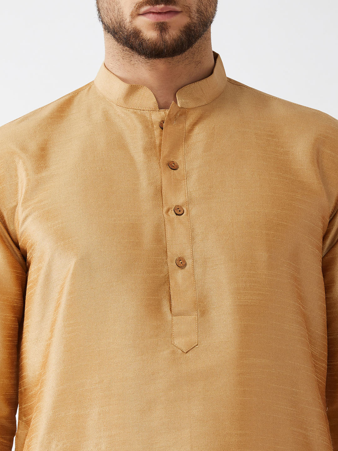 Men's Rose Gold And Gold Silk Blend Kurta And Dhoti Set - Image 4
