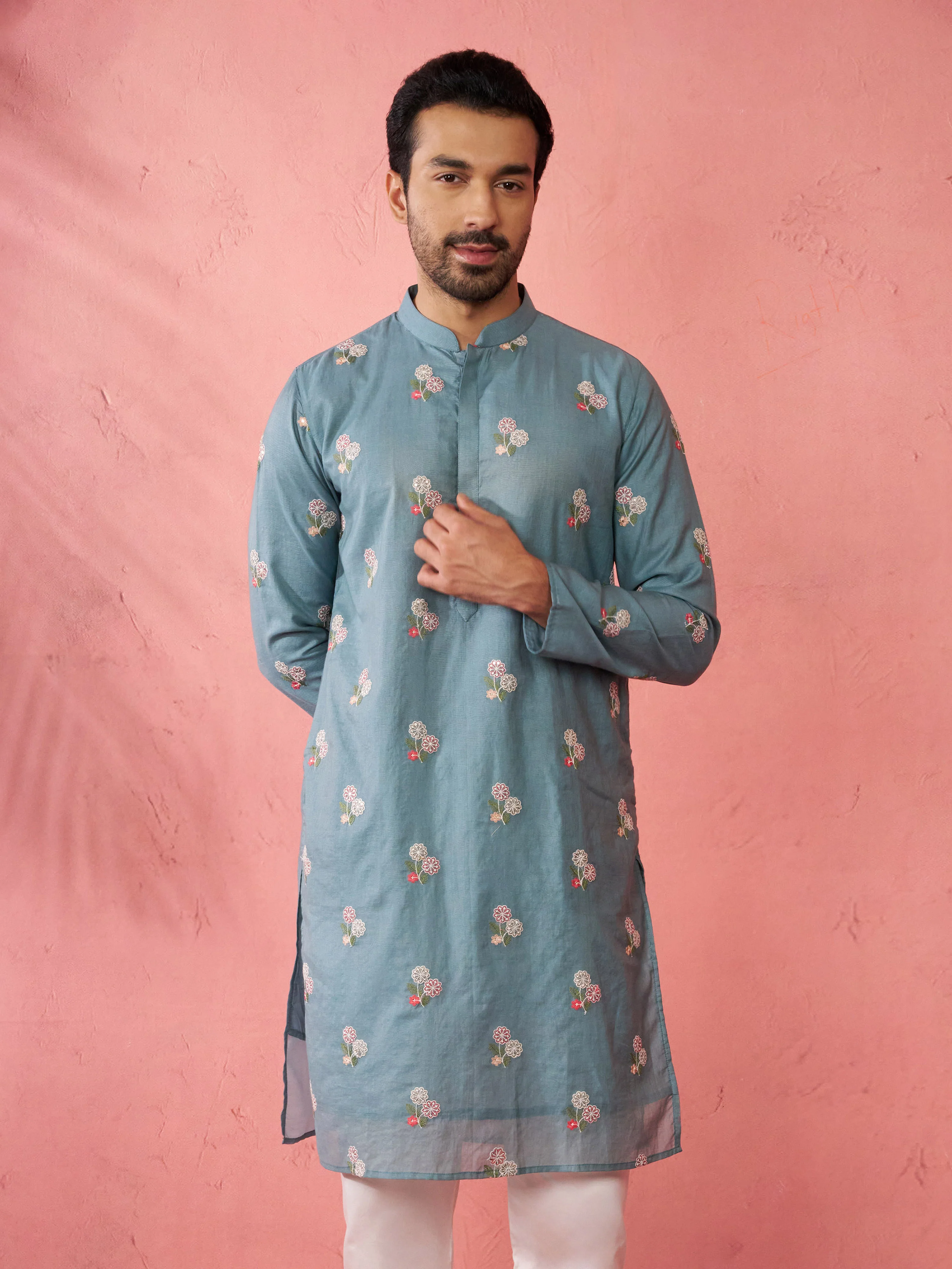 Men's Sage Green Cotton Muslin Kurta - Image 3