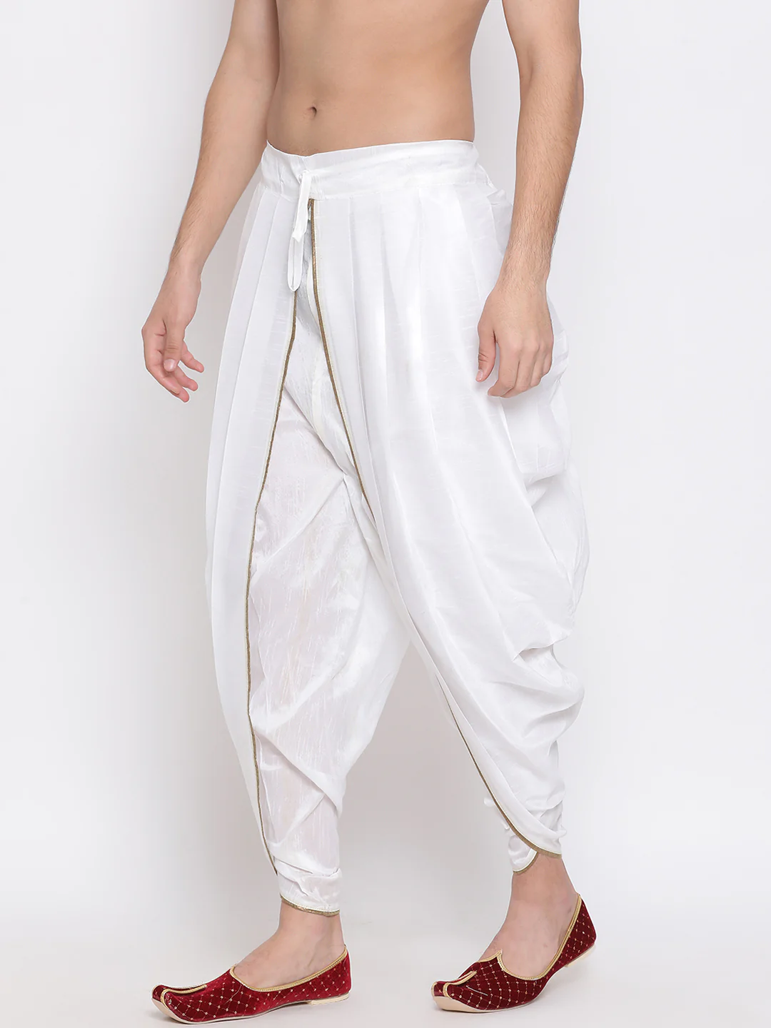 Men's White Silk Blend Dhoti Pant - Image 3