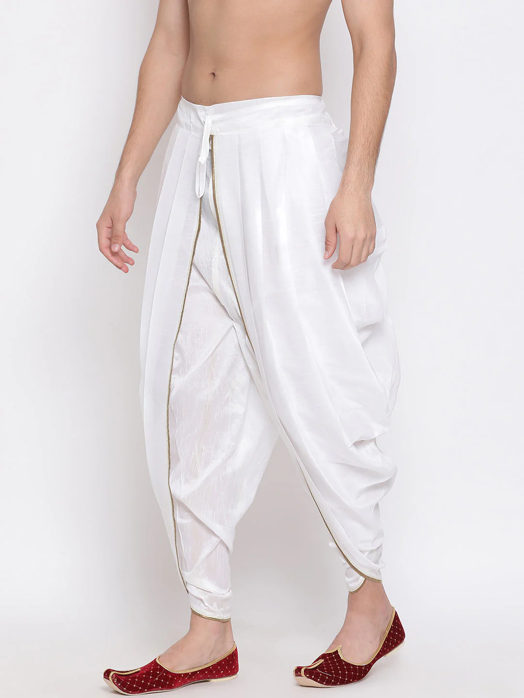 Men's White Silk Blend Dhoti Pant - Image 8