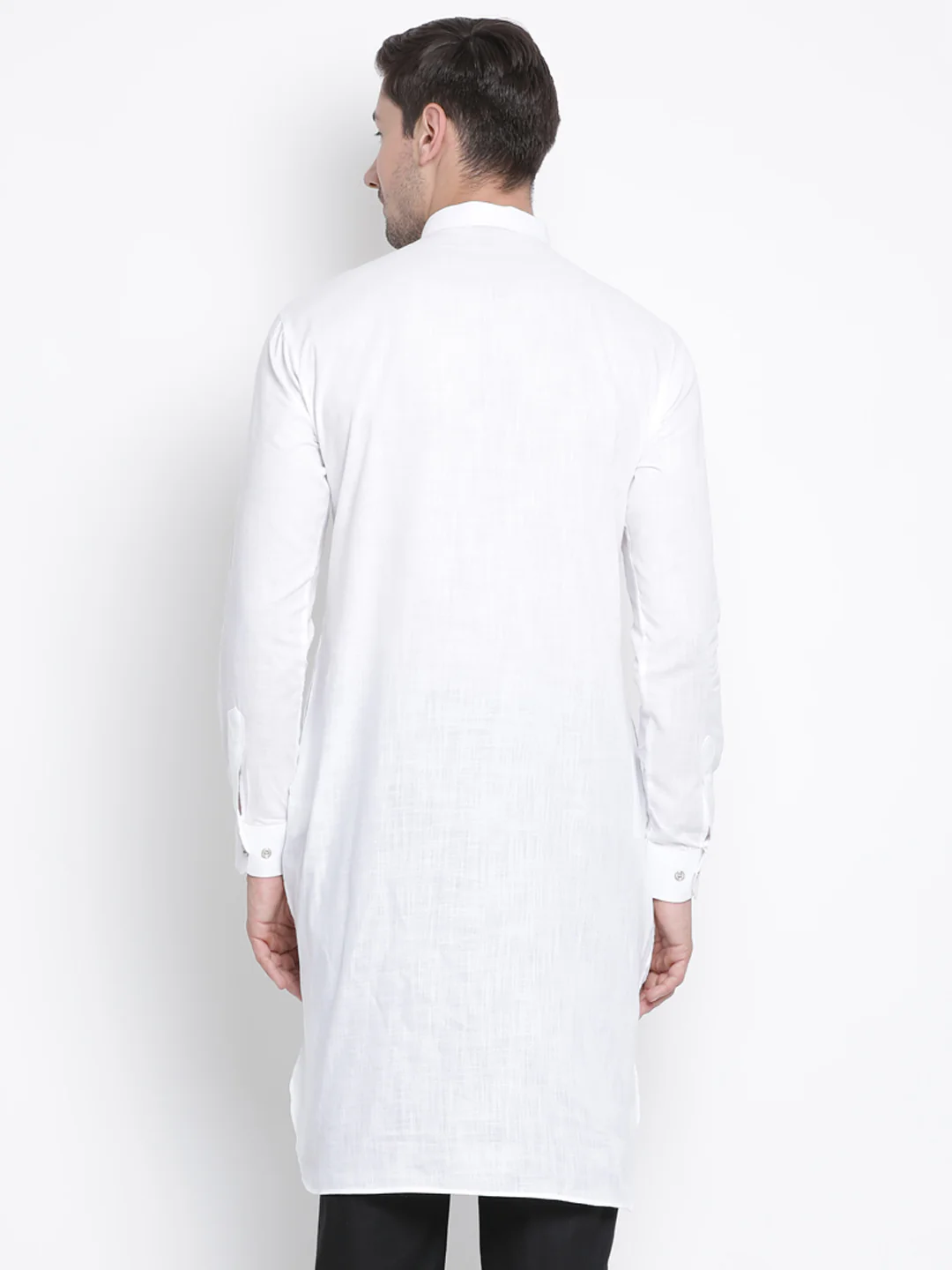 Men's White Cotton Blend Pathani Kurta - Image 4