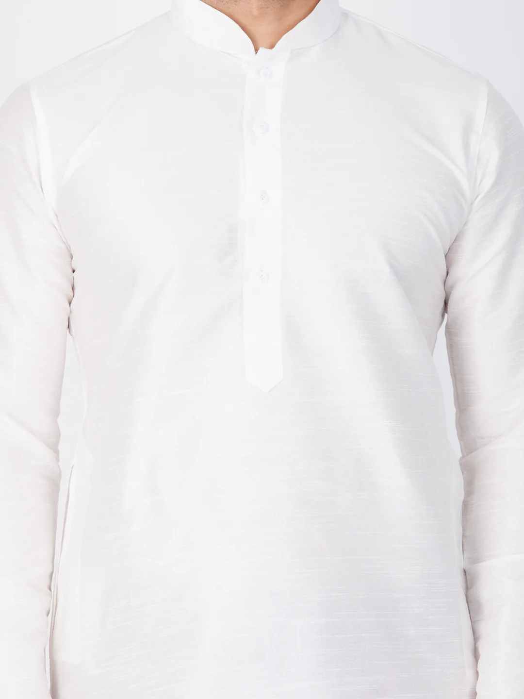 VASTRAMAY Men's White Cotton Silk Blend Kurta and Dhoti Pant Set - Image 3