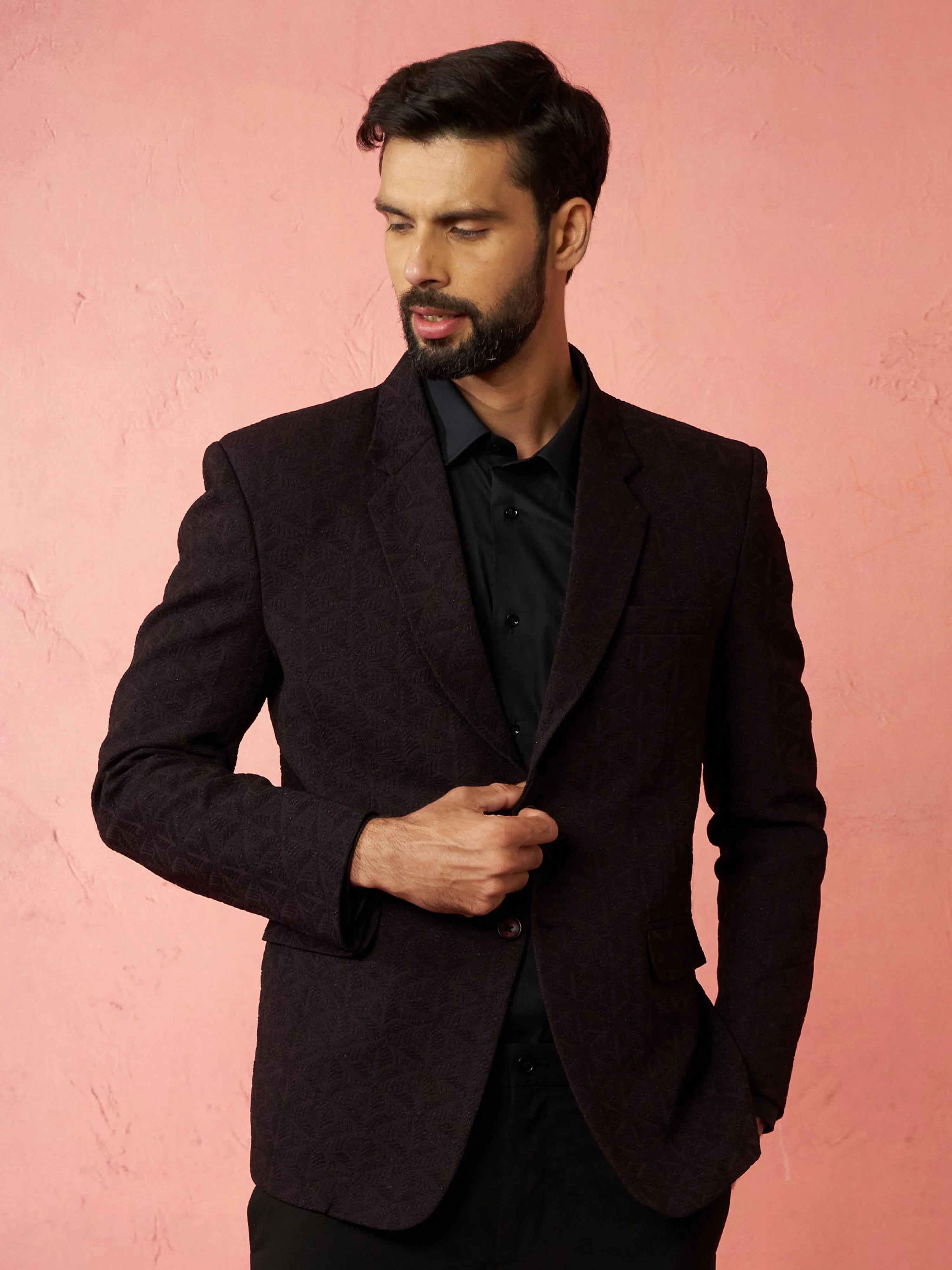 Men's Wine Bafta Embossed Blazer - Image 3