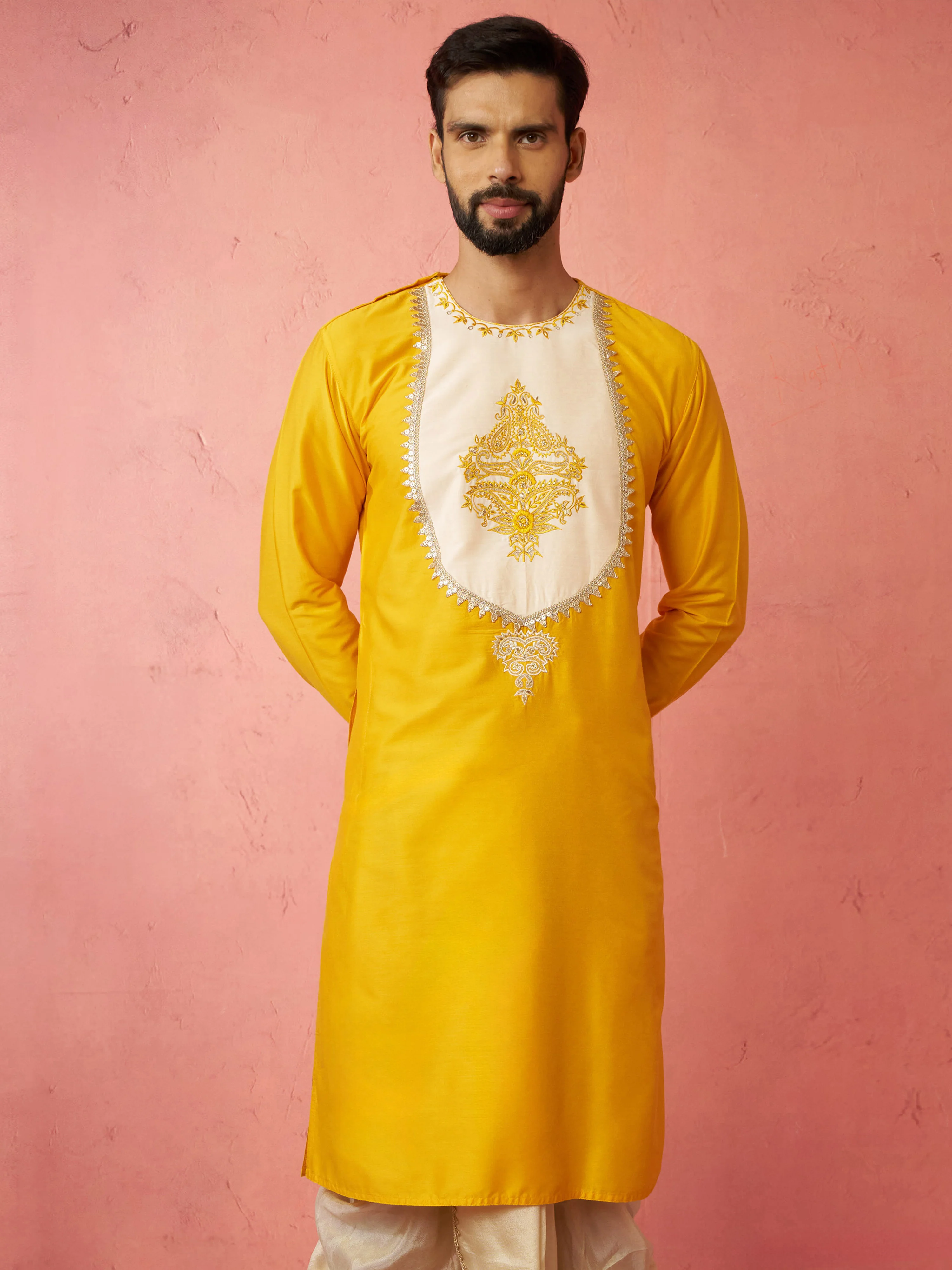 Men's Yellow Viscose Kurta - Image 3