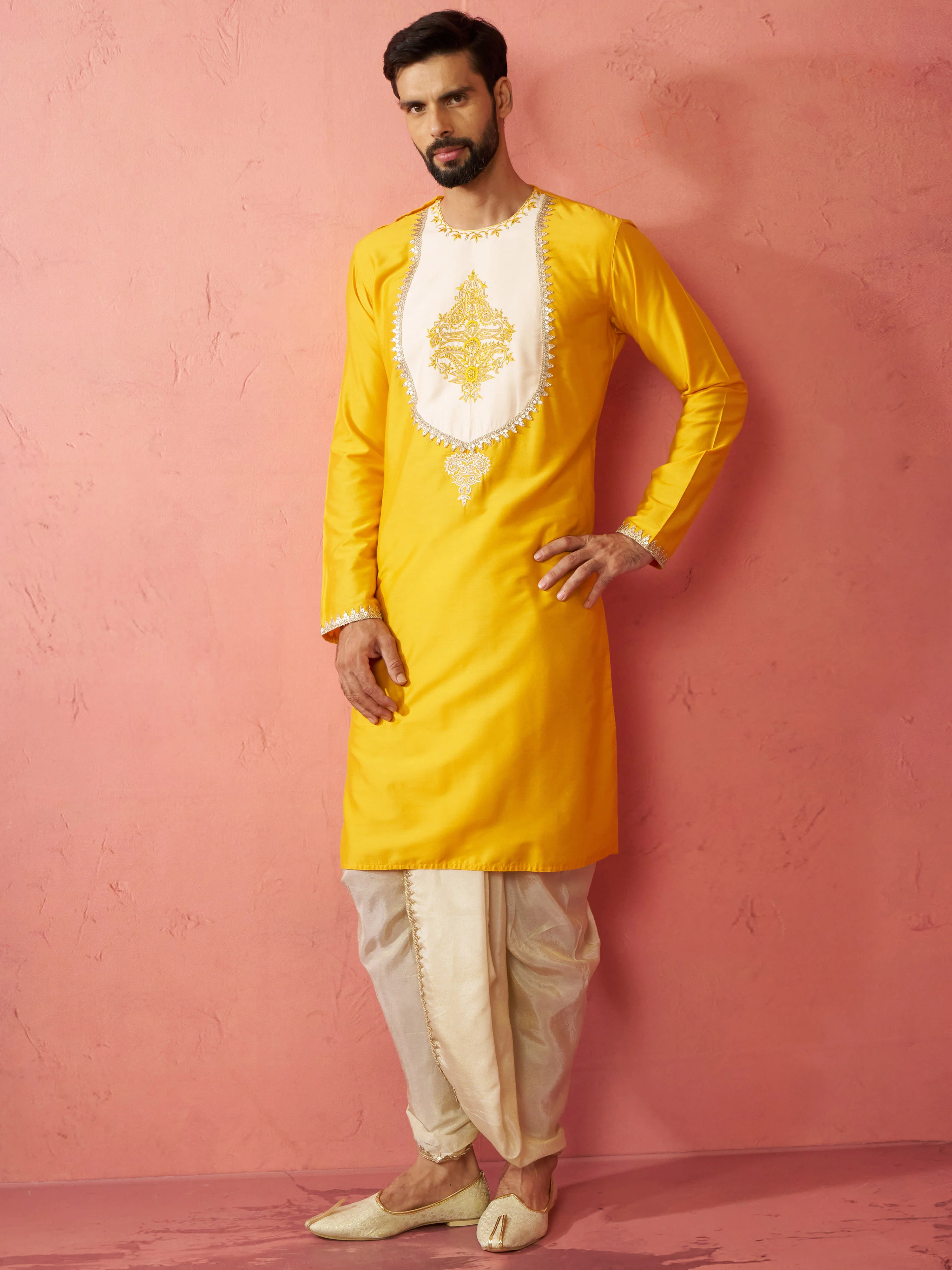 Men's Yellow Viscose Kurta - Image 7