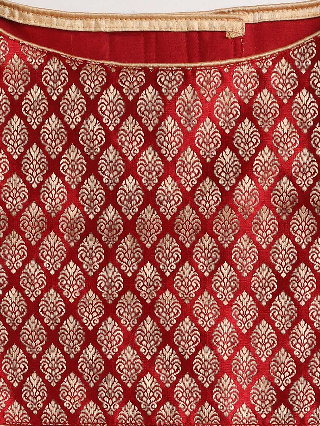Dogs' Maroon Woven Silk Blend Lehenga Choli Set - Image 4