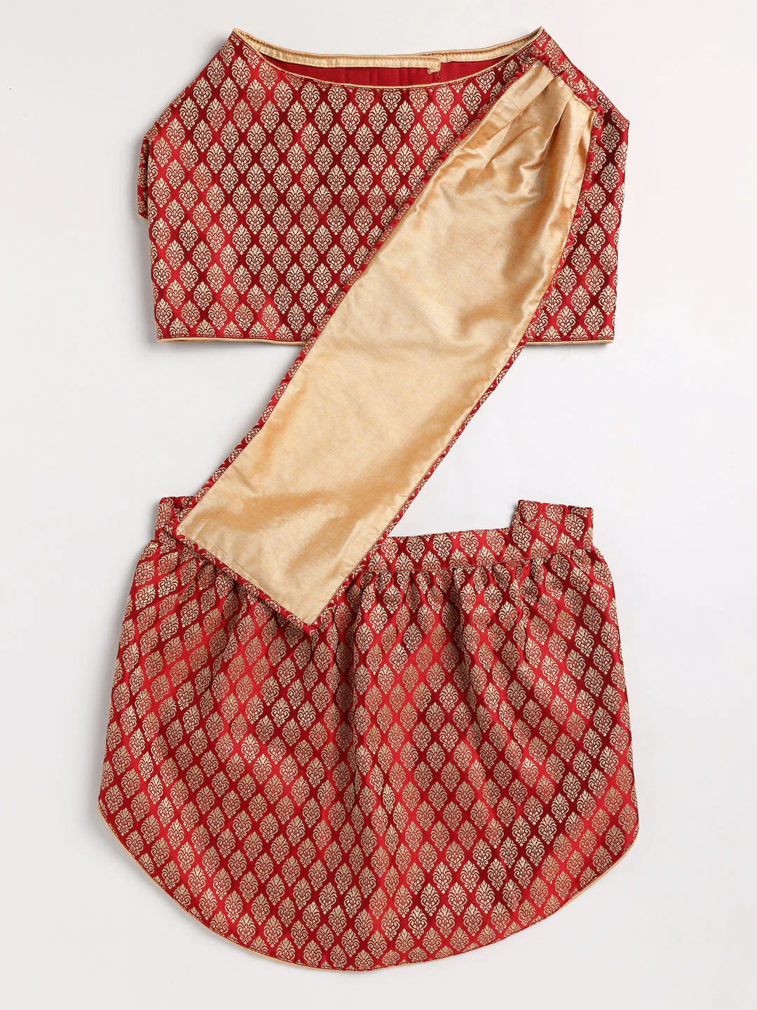 Dogs' Maroon Woven Silk Blend Lehenga Choli Set - Image 3