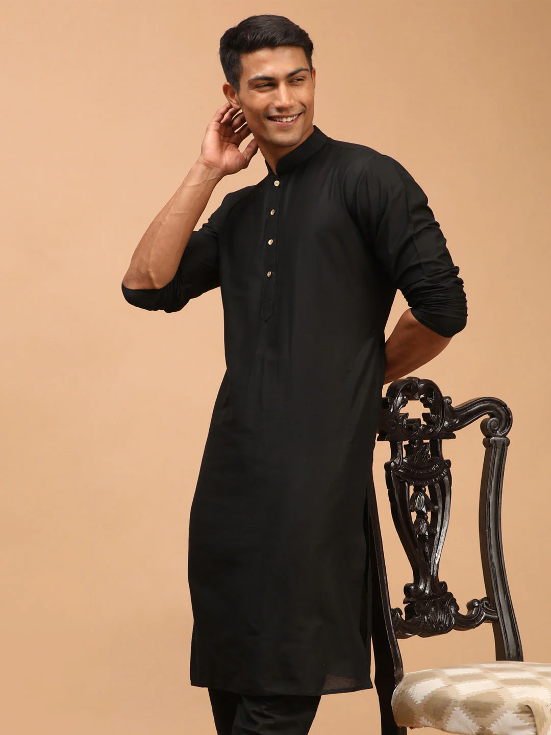 Men's Black Viscose Kurta - Image 2