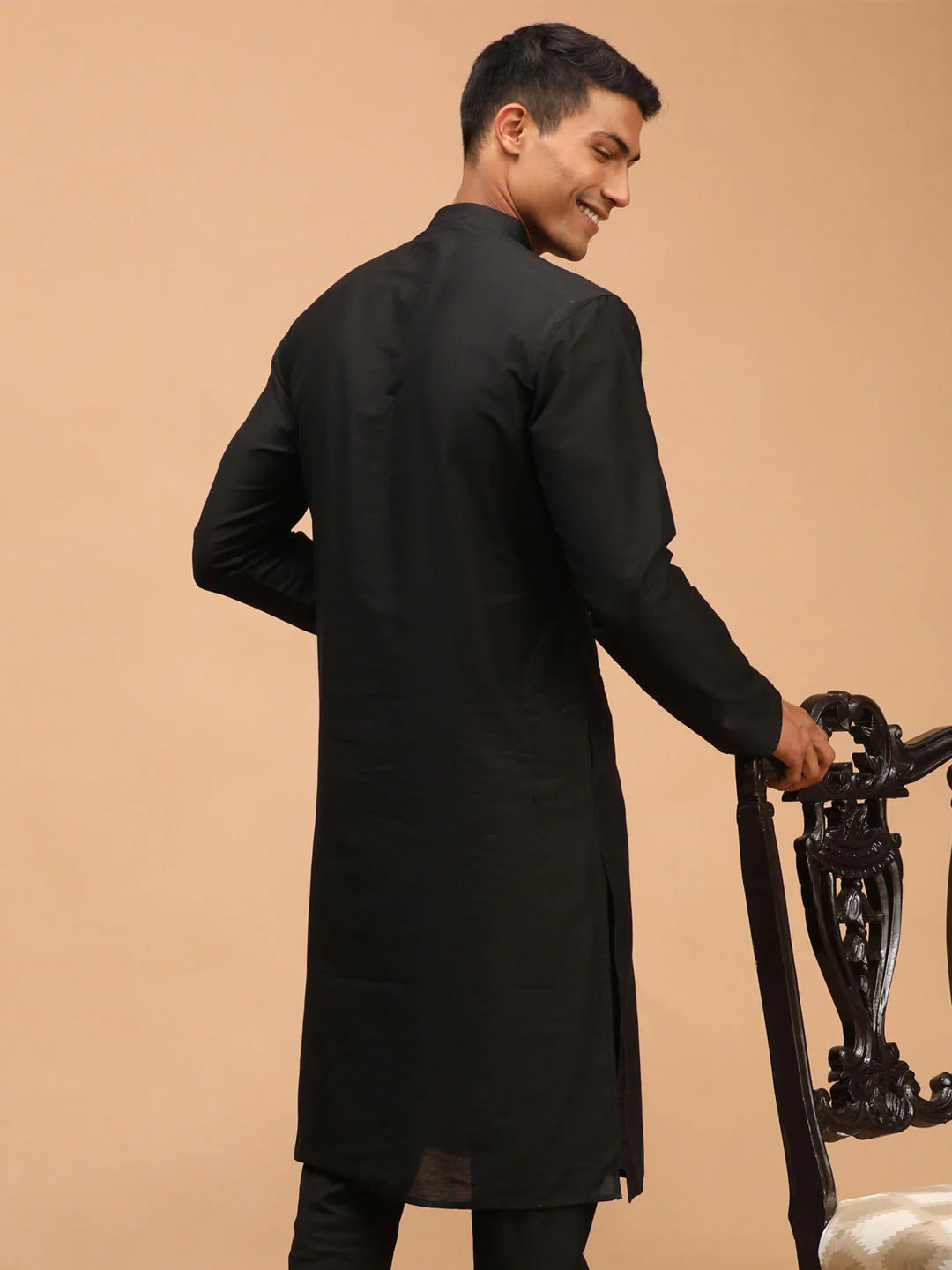 Men's Black Viscose Kurta - Image 3