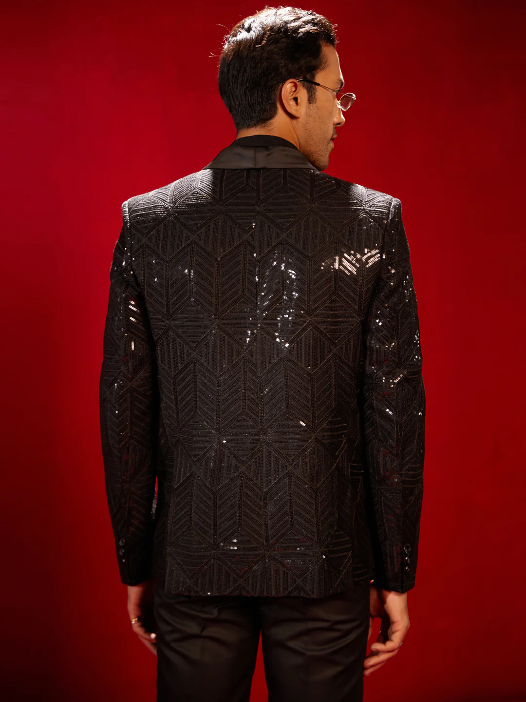 Men's Black Embellished Blazer - Image 3