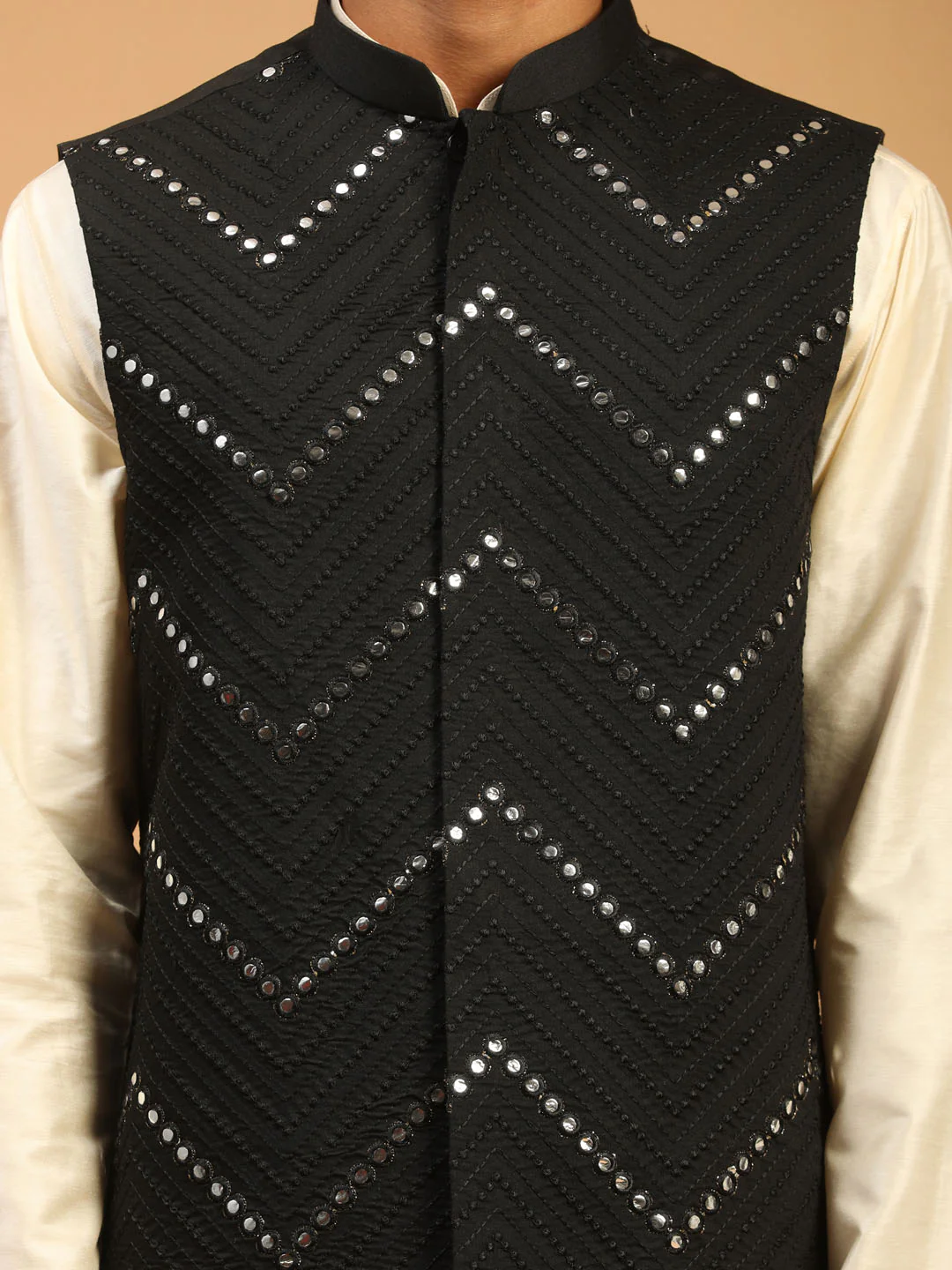 Men's Black Mirror Jacket With Kurta Pant Set - Image 4