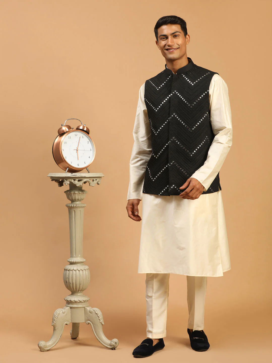Men's Black Mirror Jacket With Kurta Pant Set - Image 7