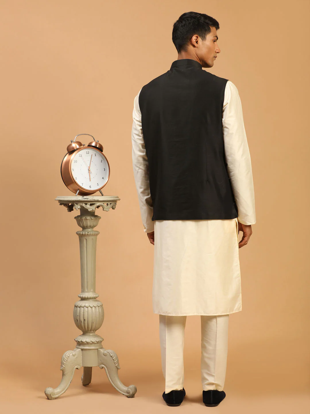 Men's Black Mirror Jacket With Kurta Pant And Dupatta Set - Image 3